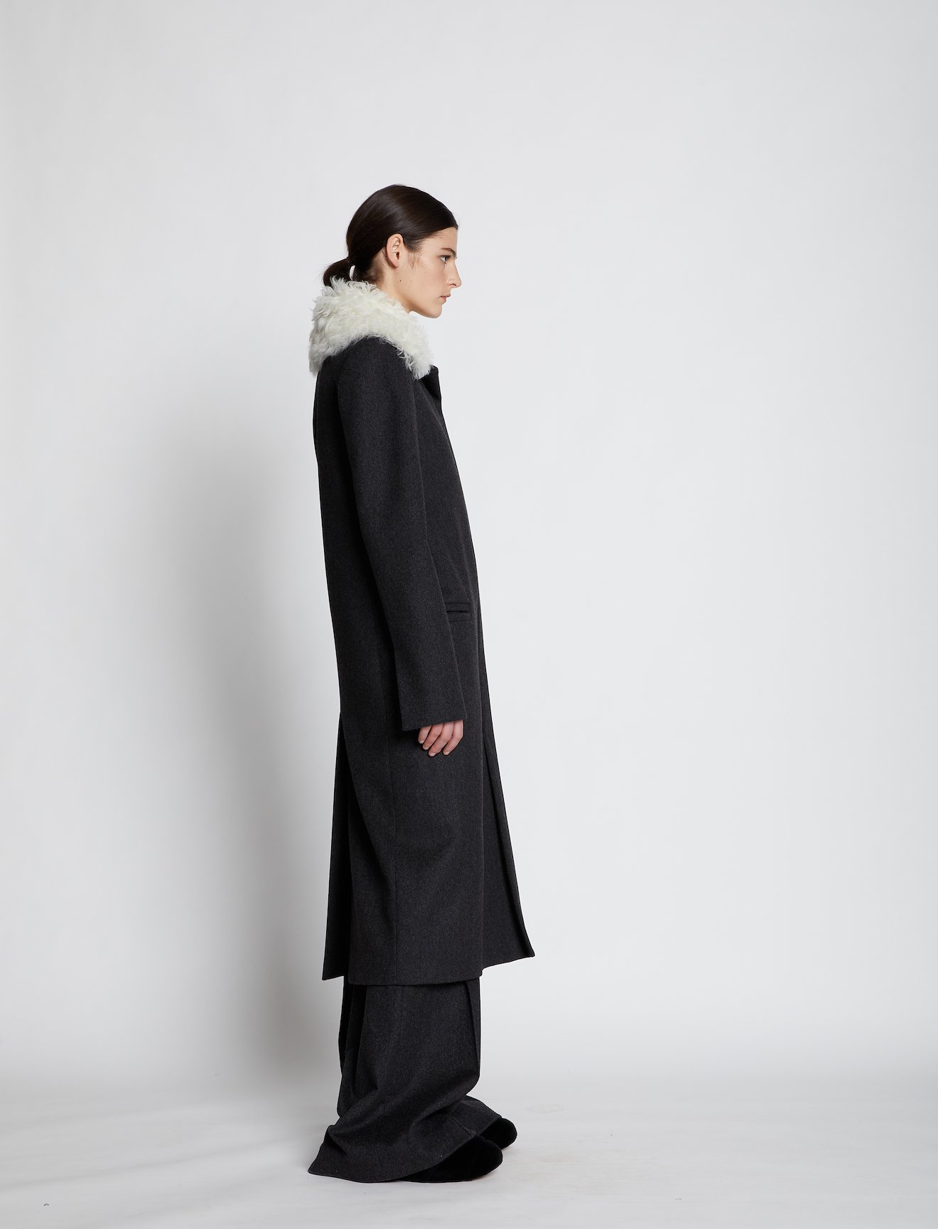 Melange Virgin Wool Shearling Collar Coat #1
