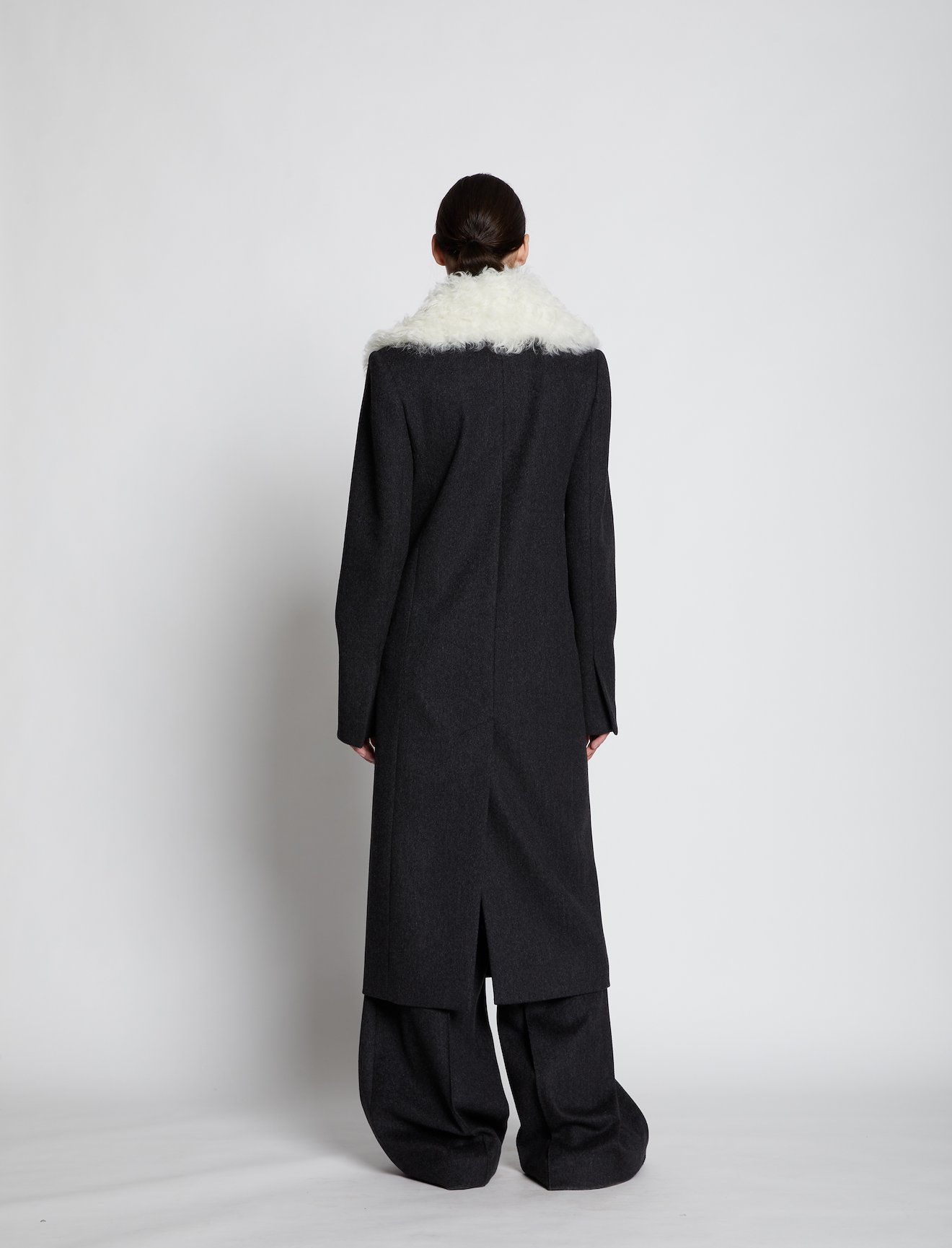 Melange Virgin Wool Shearling Collar Coat #2