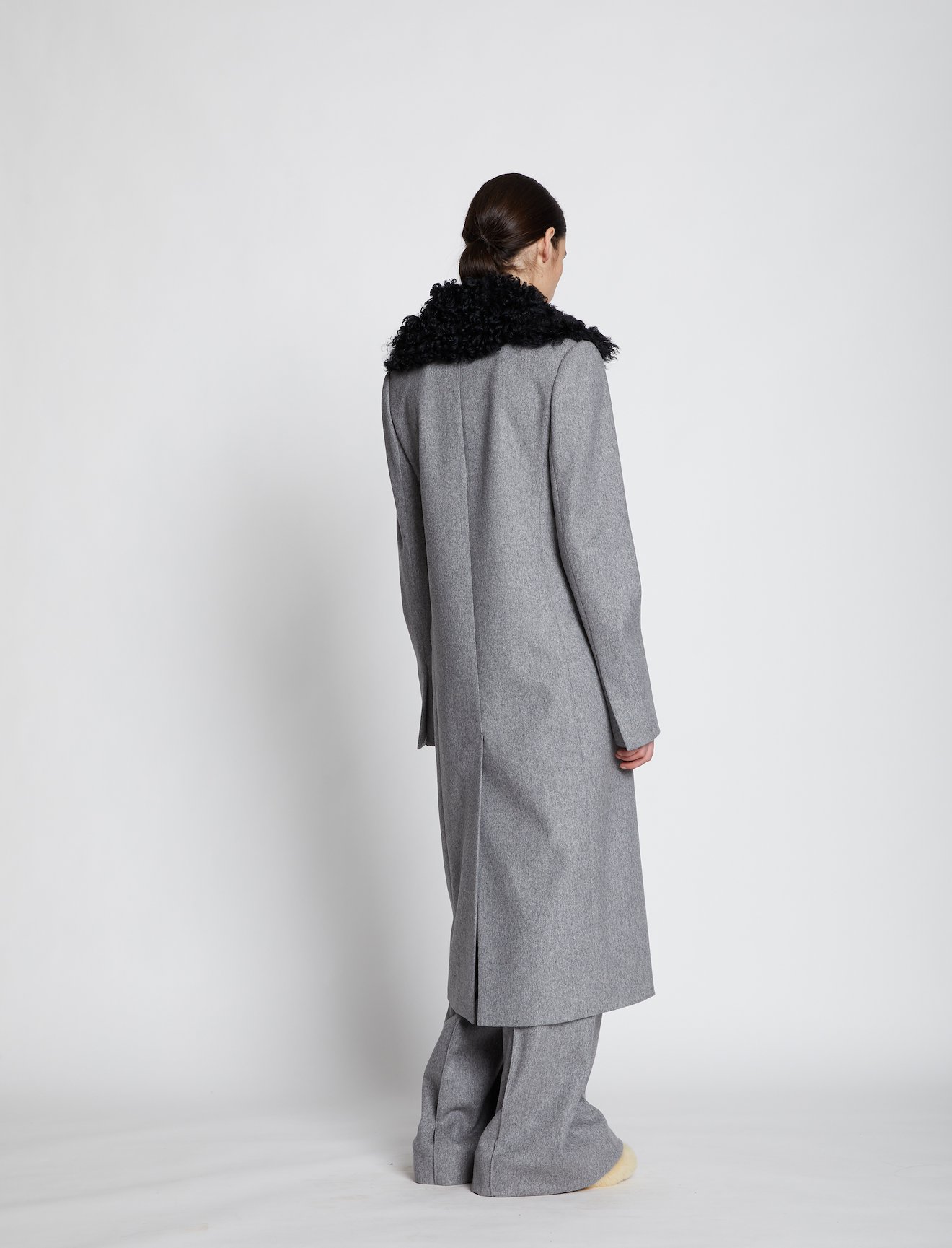 Melange Virgin Wool Shearling Collar Coat #2