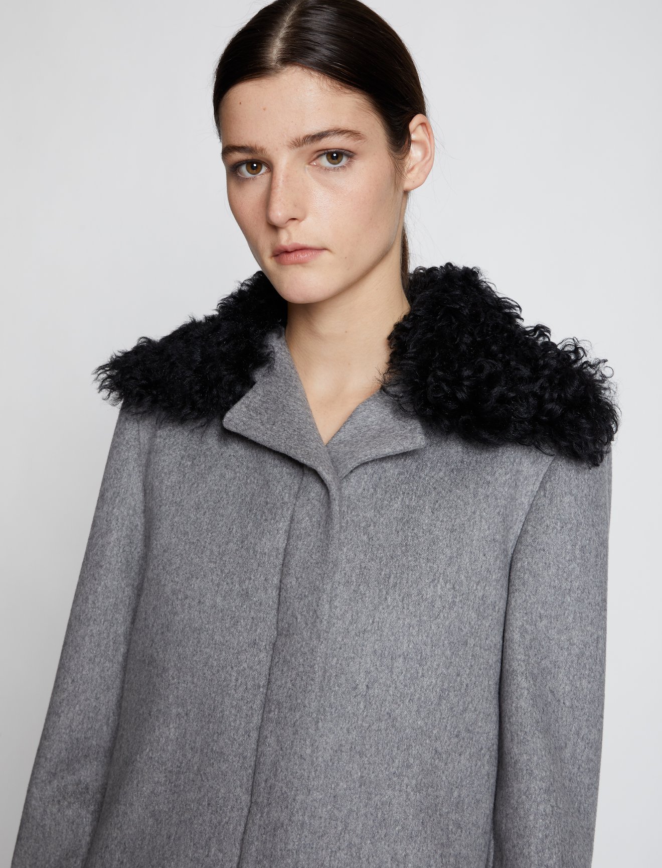 Melange Virgin Wool Shearling Collar Coat #3
