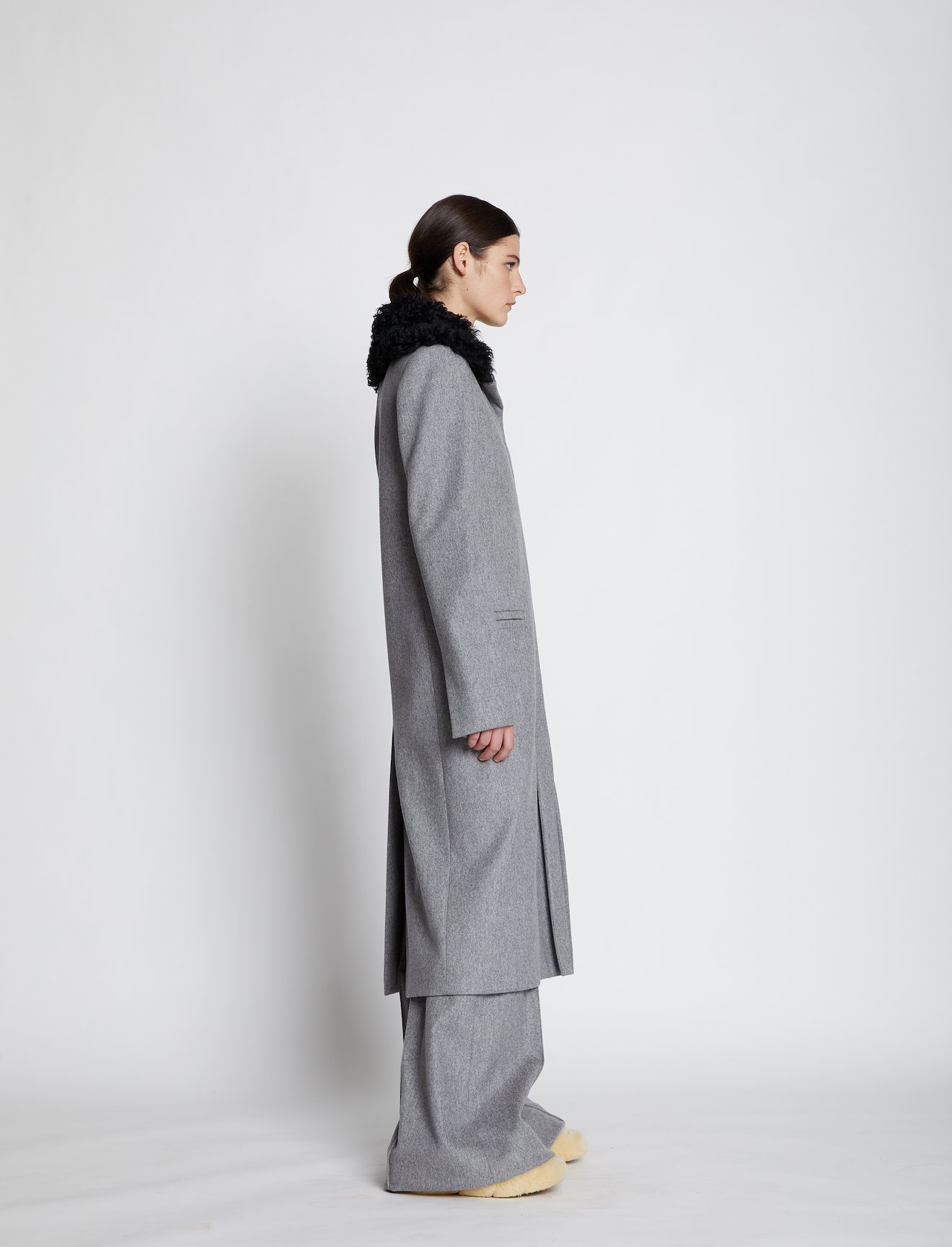 Melange Virgin Wool Shearling Collar Coat #1