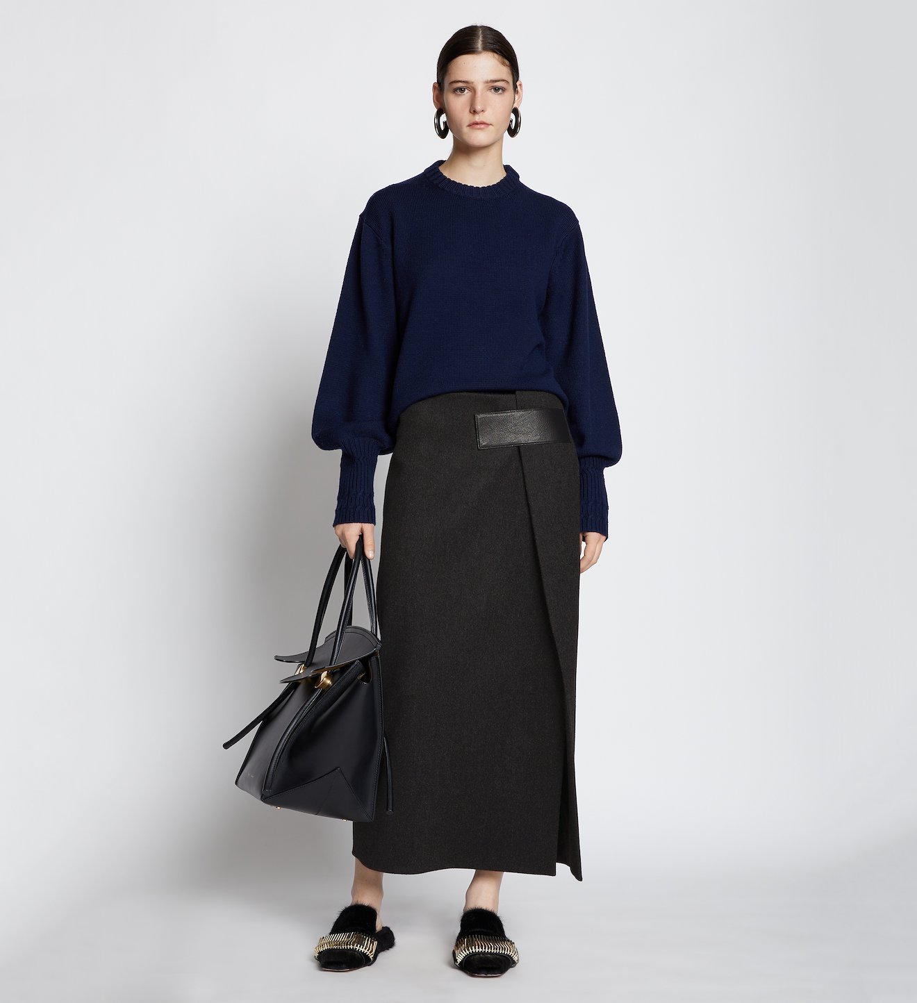 melange wool midi wrap skirt