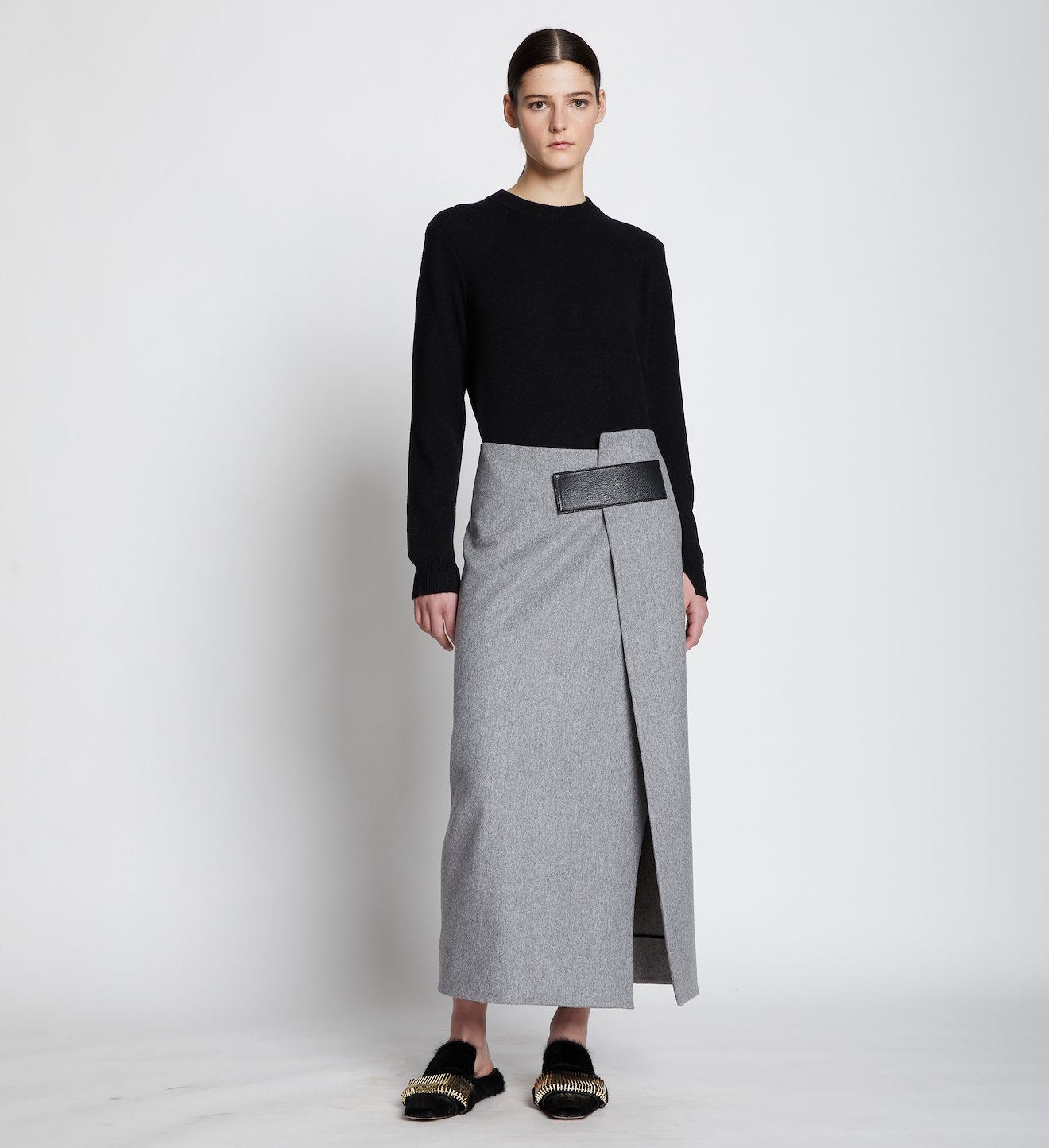 Melange Wool Midi Wrap Skirt
