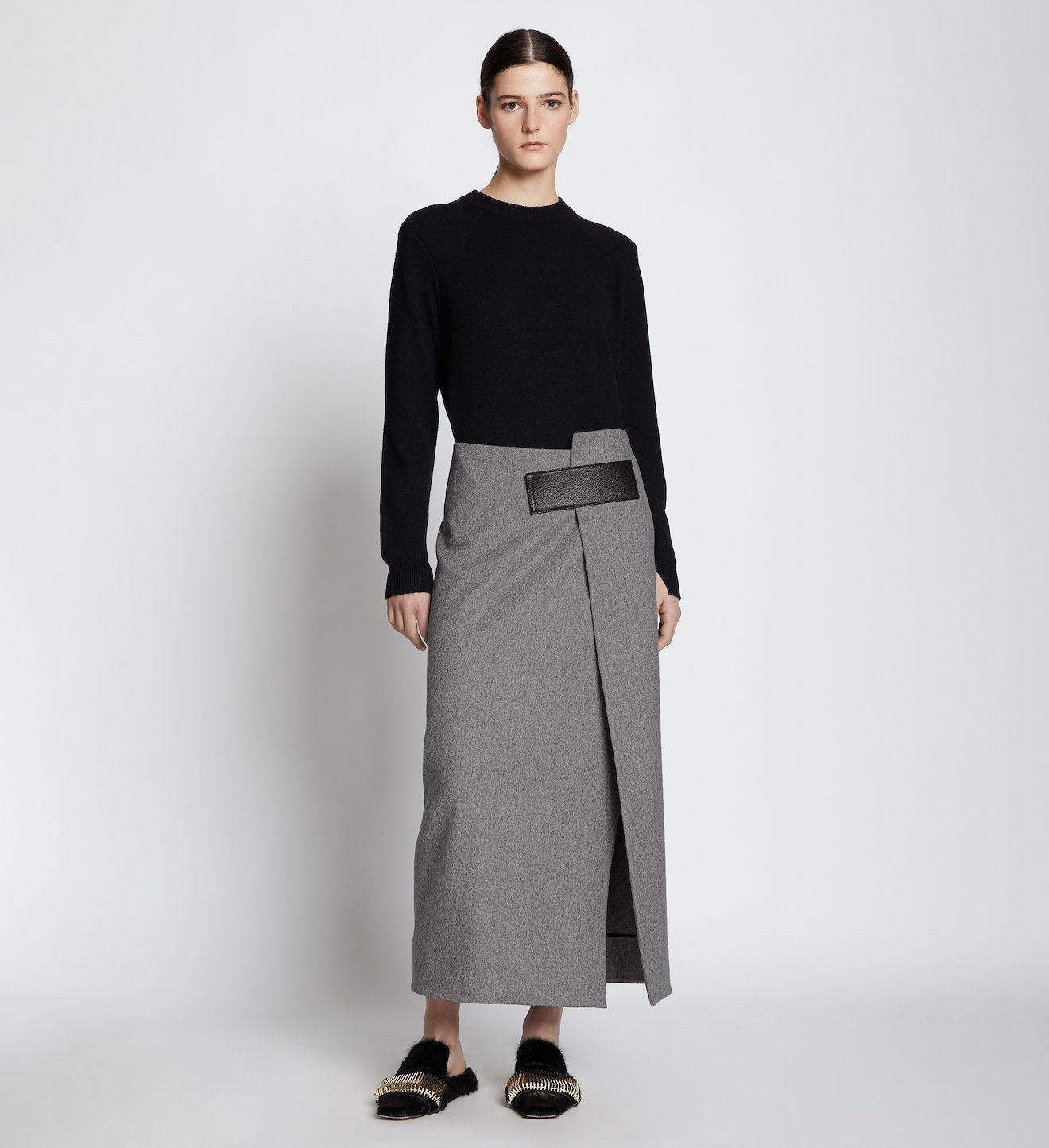 melange wool midi wrap skirt