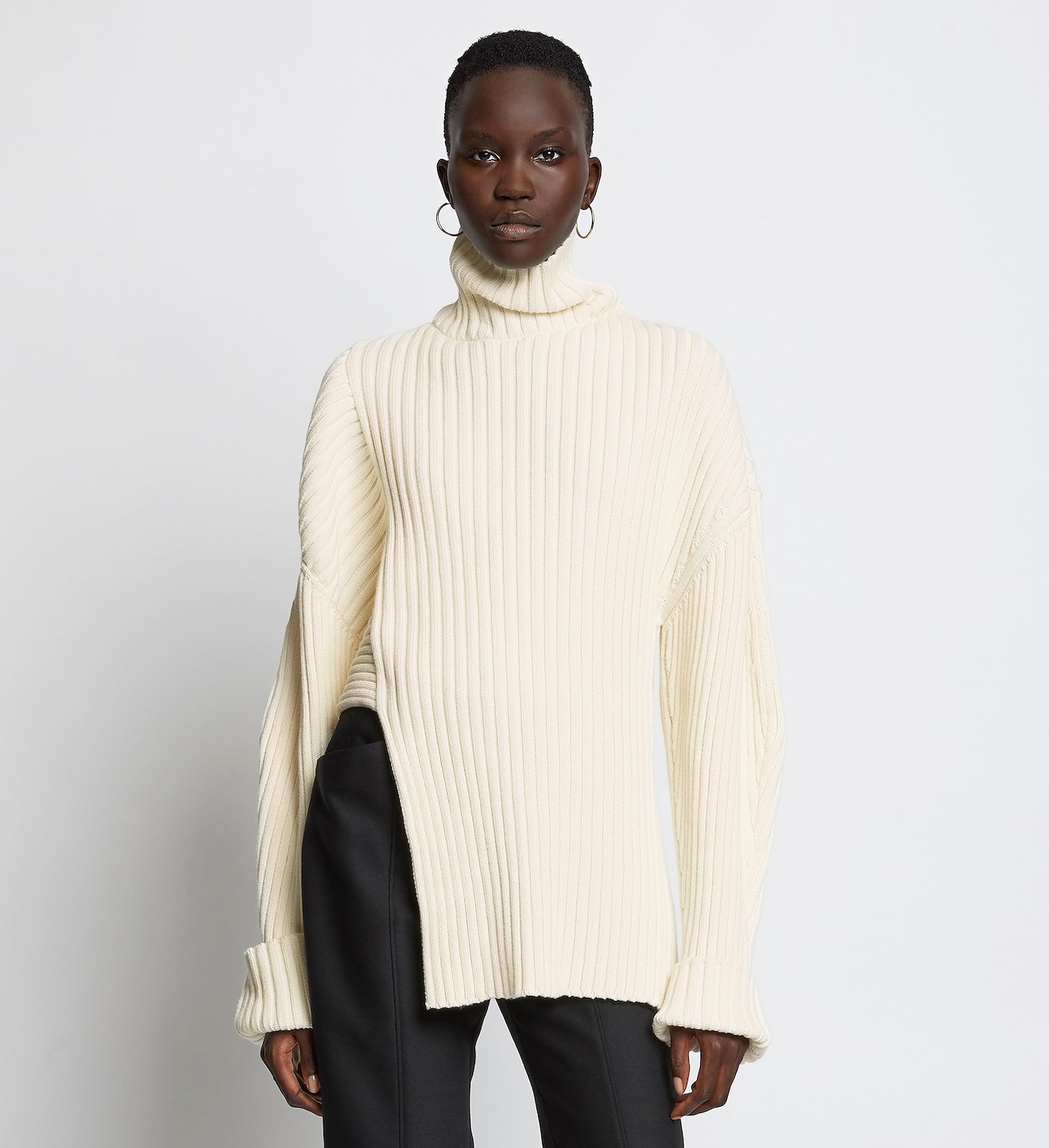 Midweight Rib Asymmetric Turtleneck