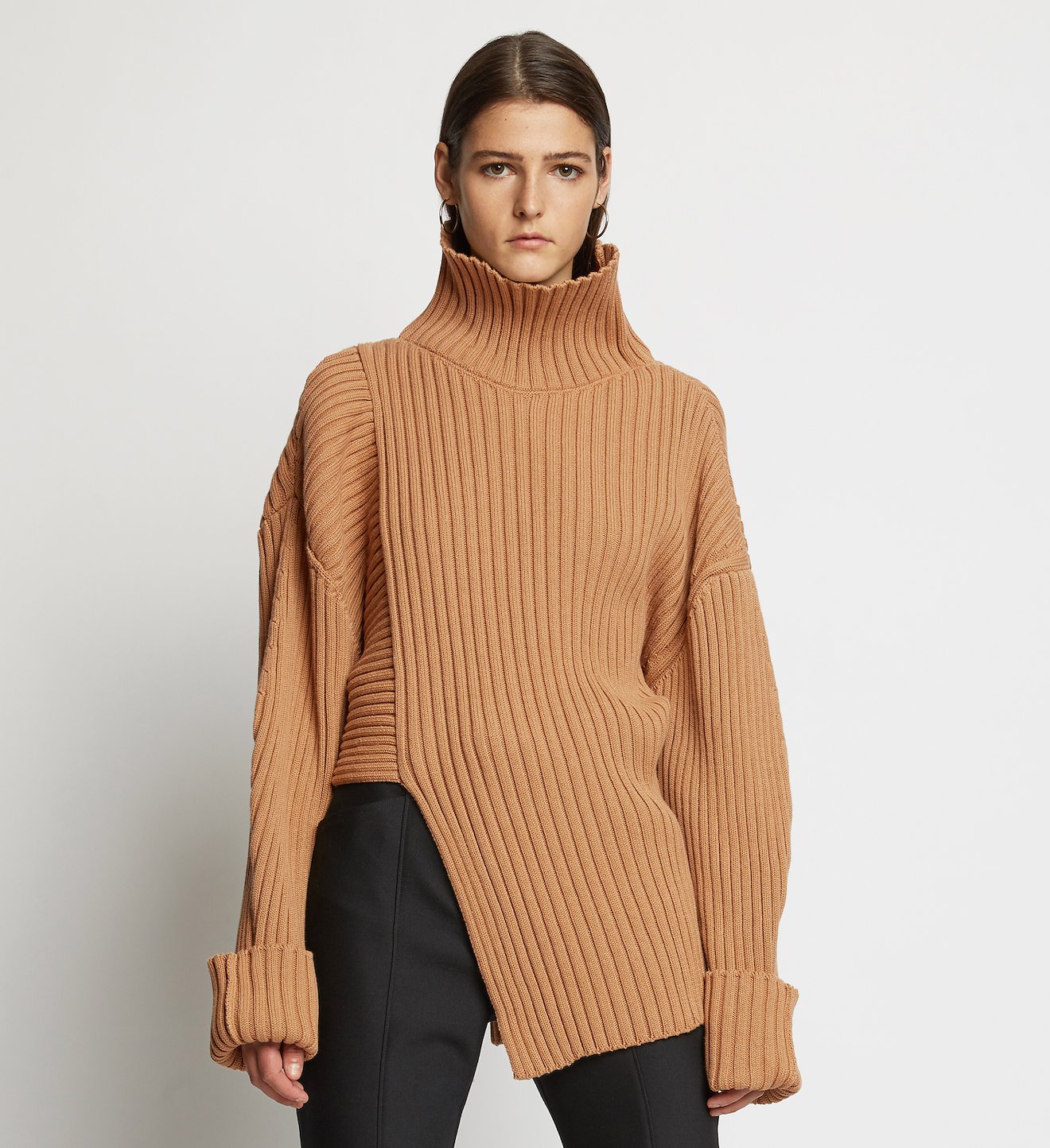 Midweight Rib Asymmetric Turtleneck