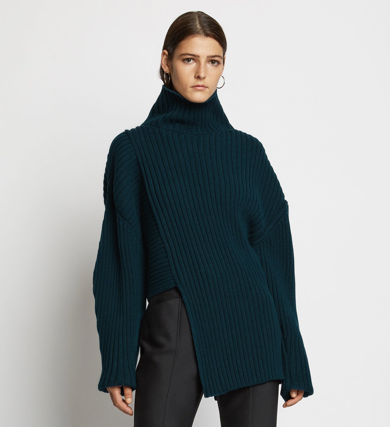 Midweight Rib Asymmetric Turtleneck