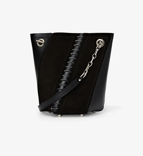 Mini Suede Leather Hex Bucket Bag