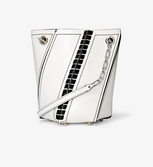 Mini White Leather Hex Bucket Bag