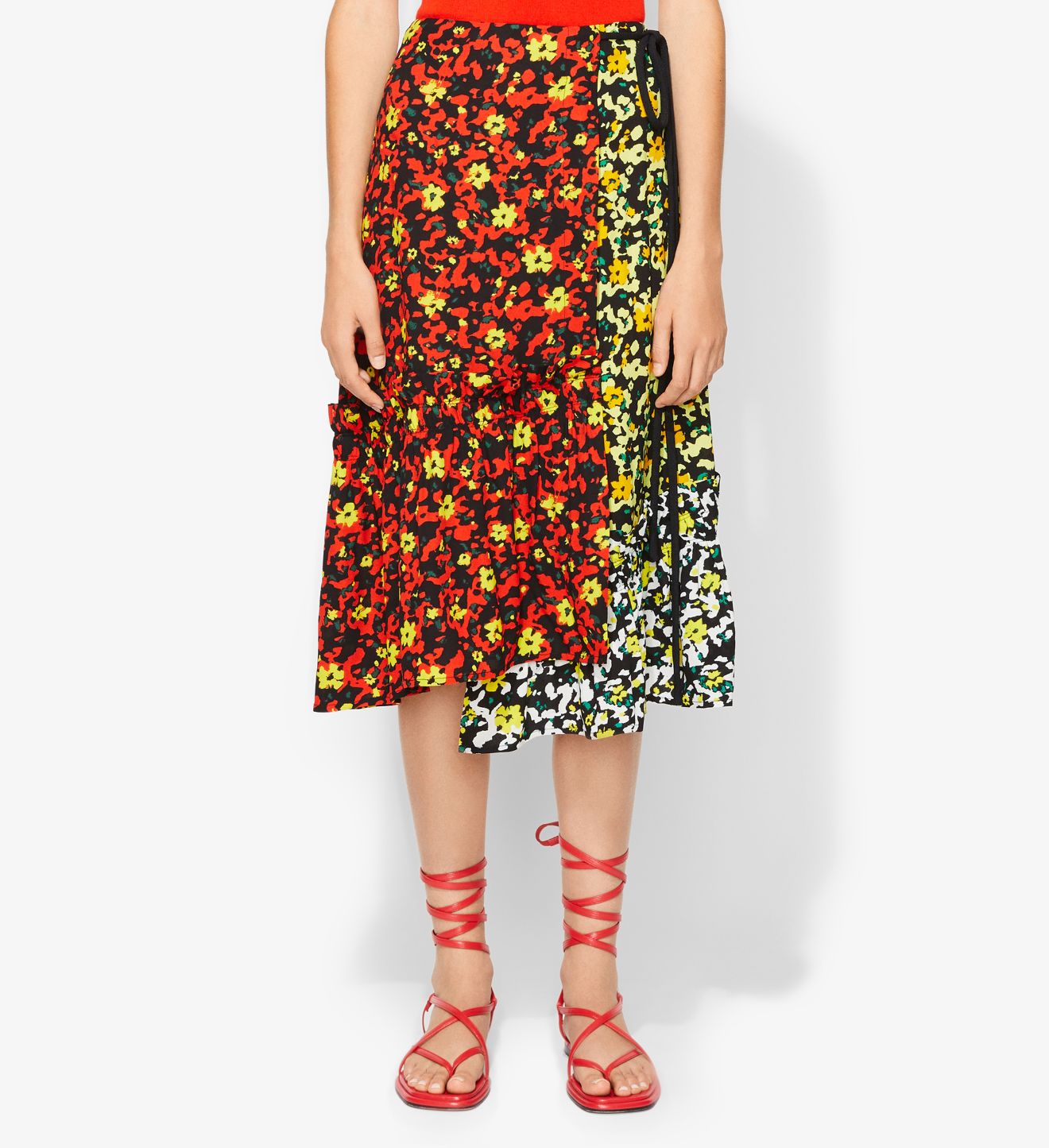 Multi Floral Asymmetrical Skirt in poppy wildflower | Proenza Schouler