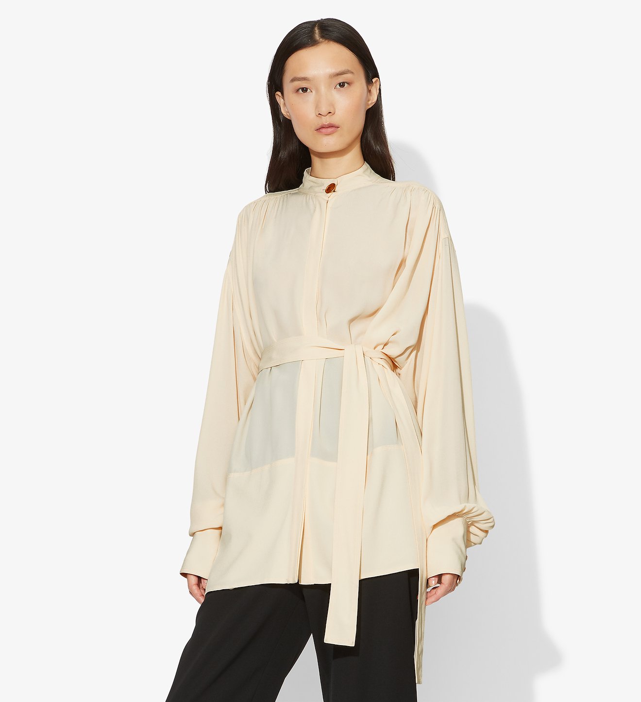 Oversized Long Sleeve Tied Buttoned Top