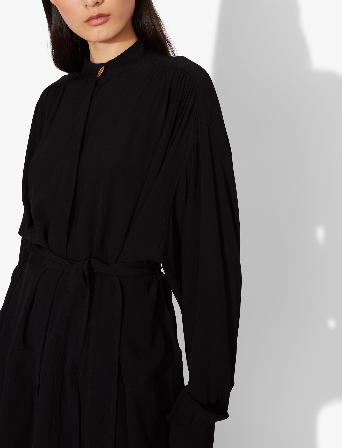 Oversized Long Sleeve Tied Buttoned Top #3