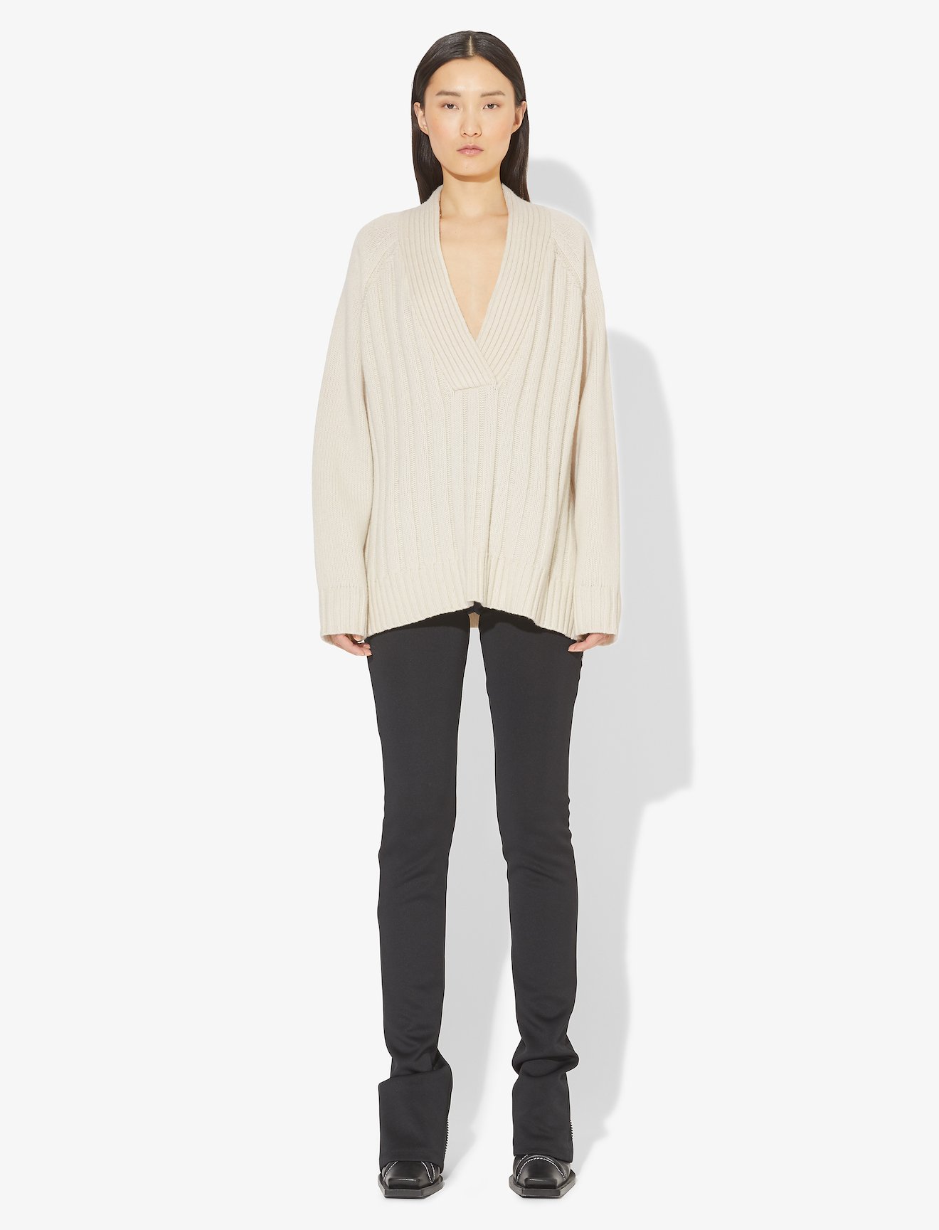 Oversized Wool Cashmere V-Neck Knit Top #1