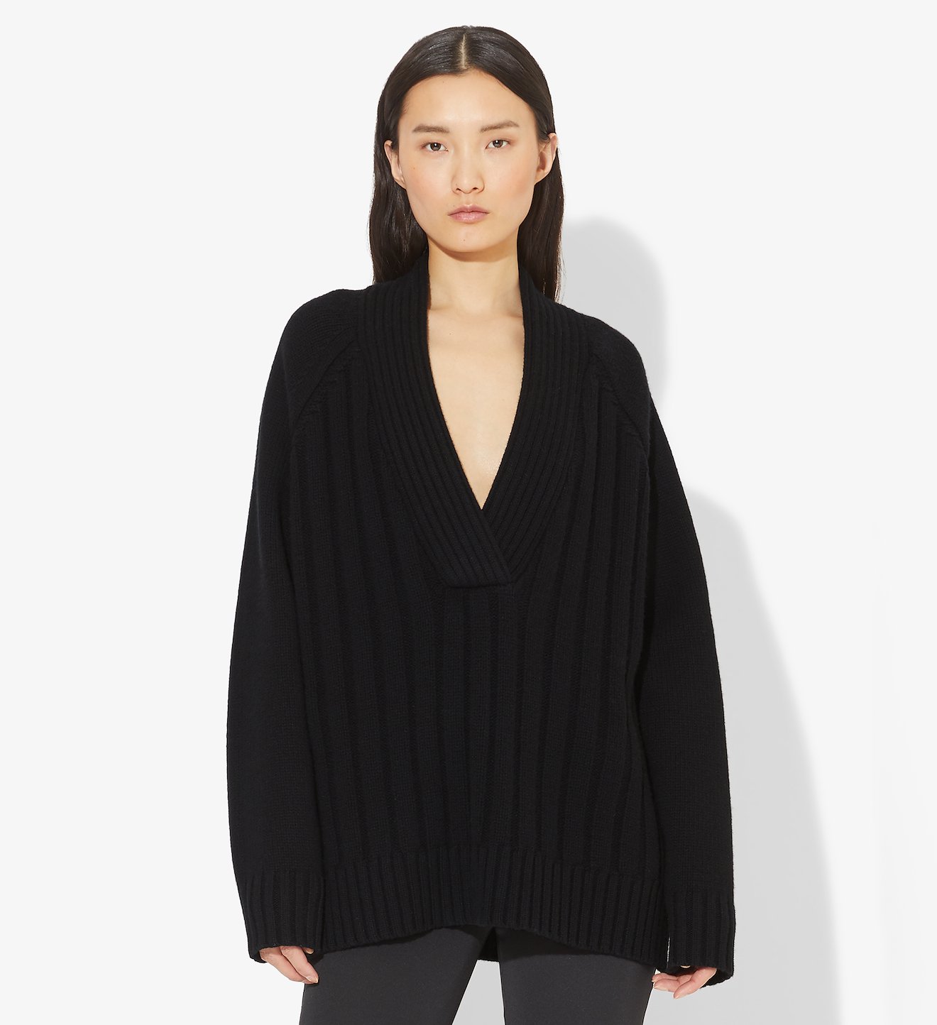 Oversized Wool Cashmere V-Neck Knit Top