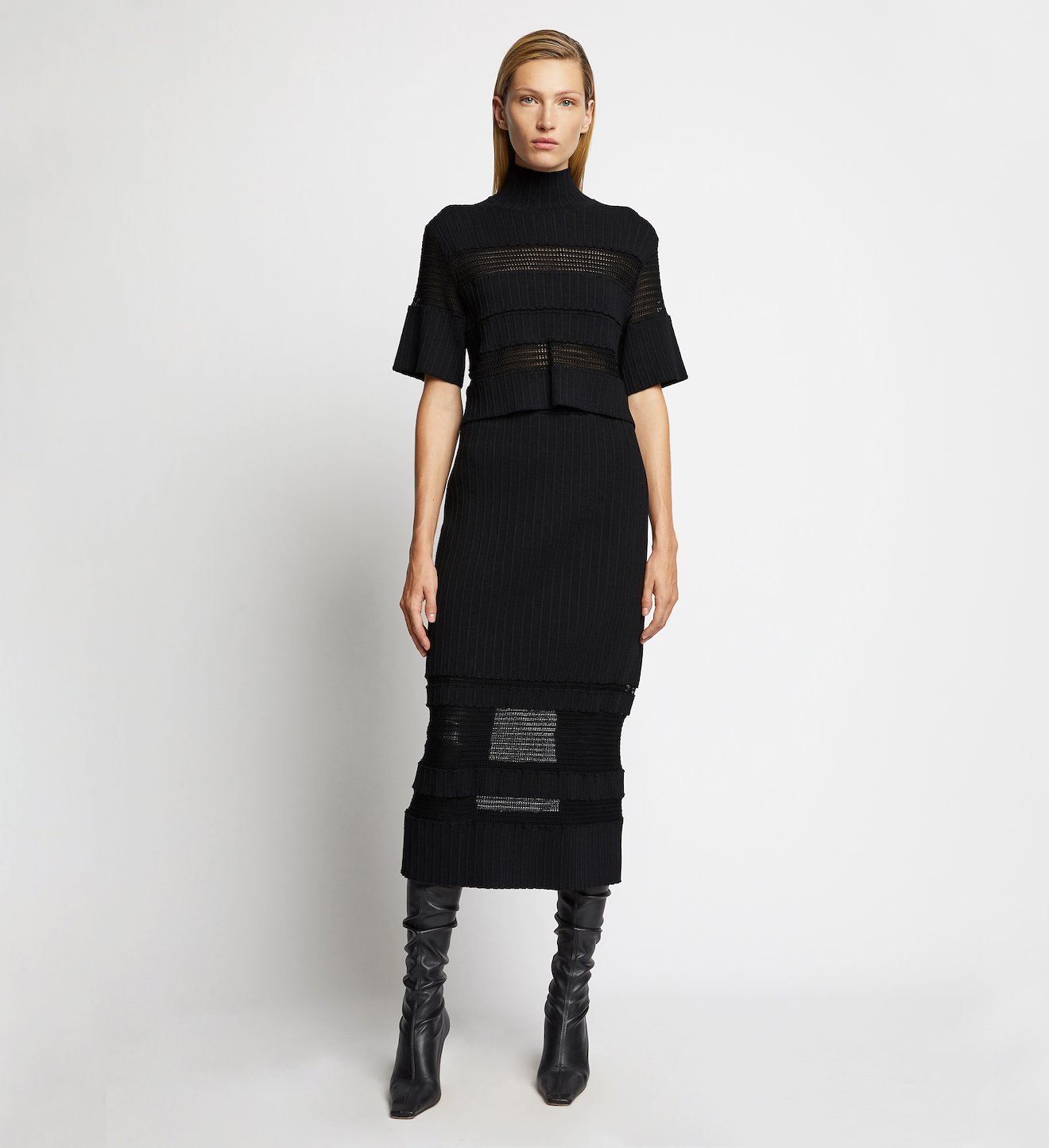 Paneled Lace Rib Knit Skirt