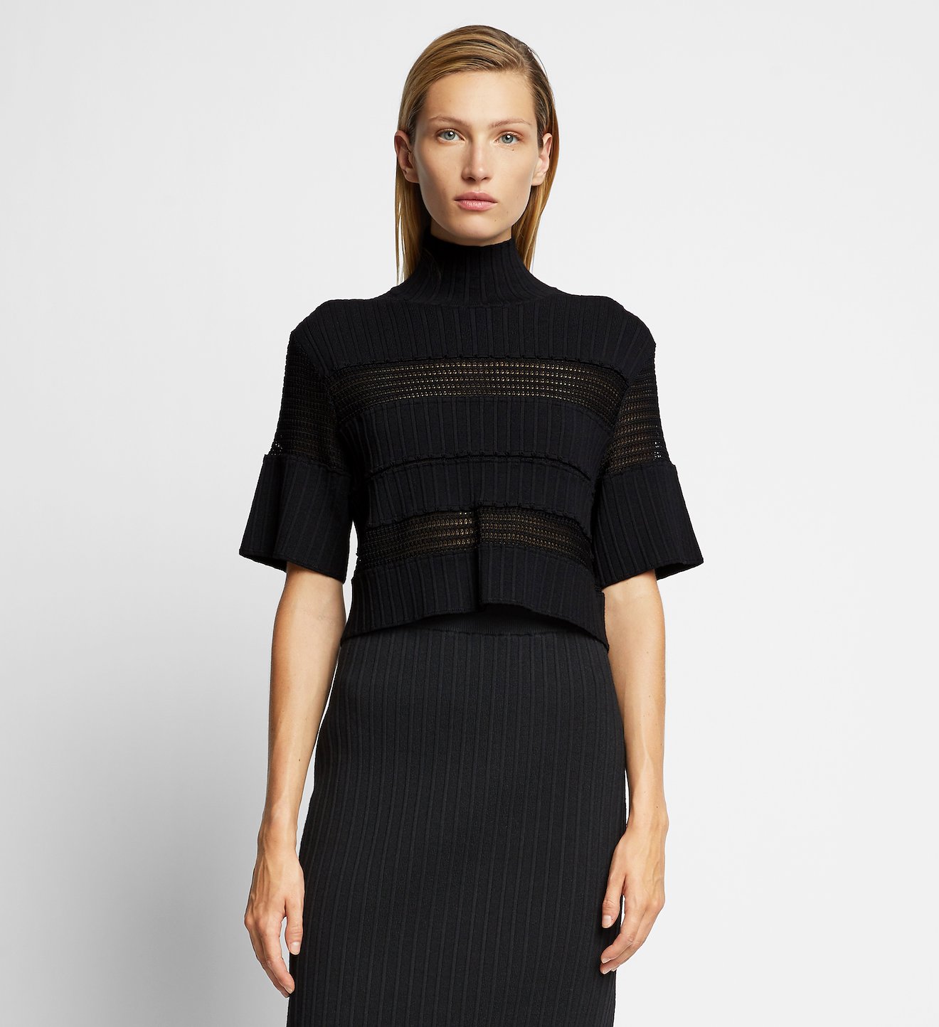 Paneled Lace Rib Knit Top