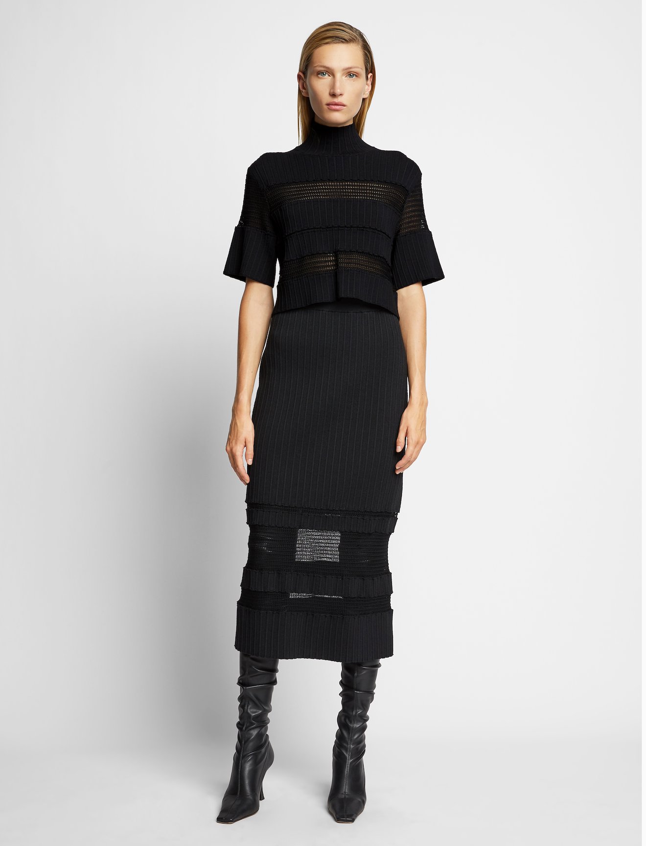 Paneled Lace Rib Knit Top #1