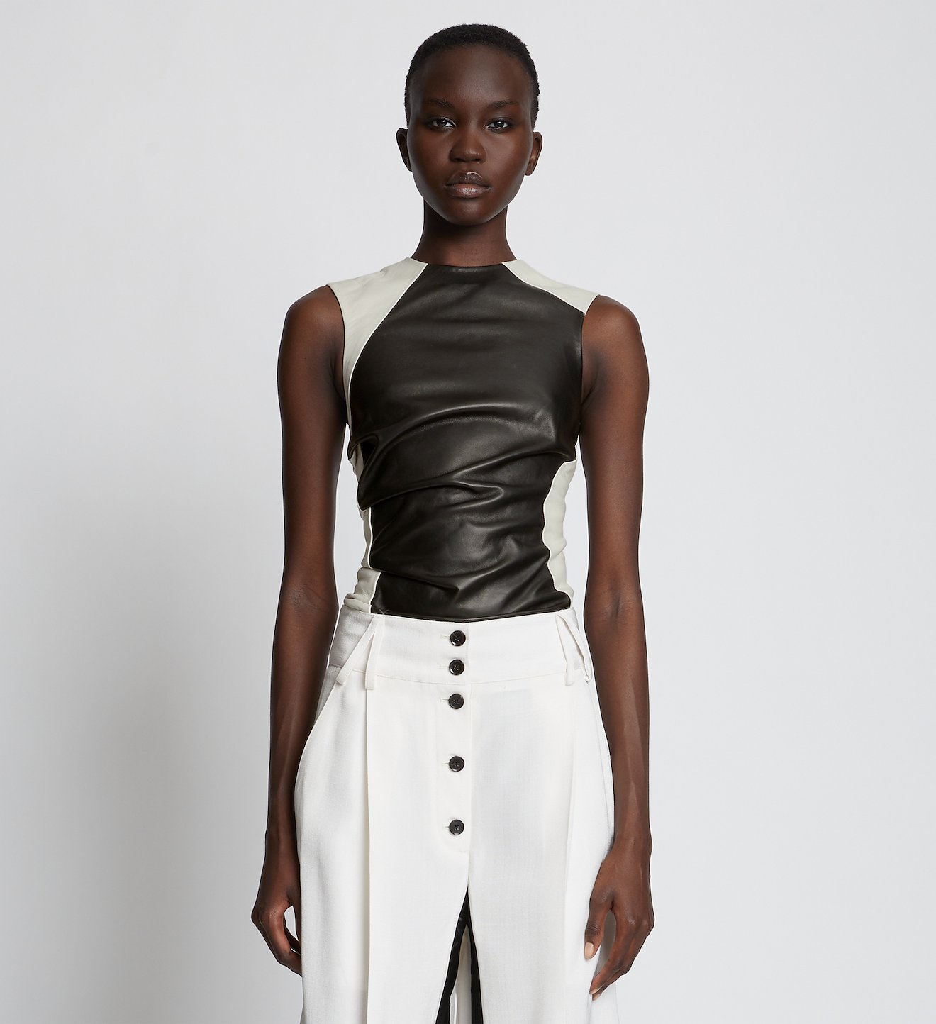 Paneled Leather Top