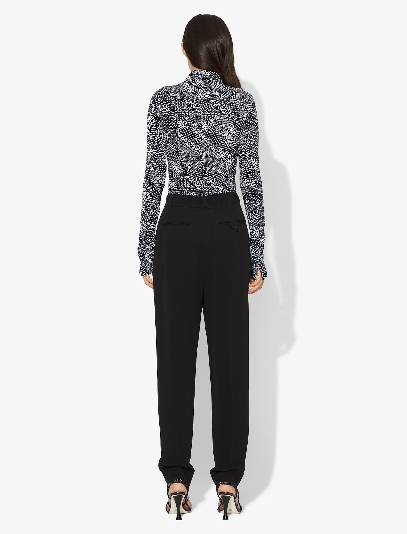 Patchwork Animal Long Sleeve Matte Jersey Button Down Top #2