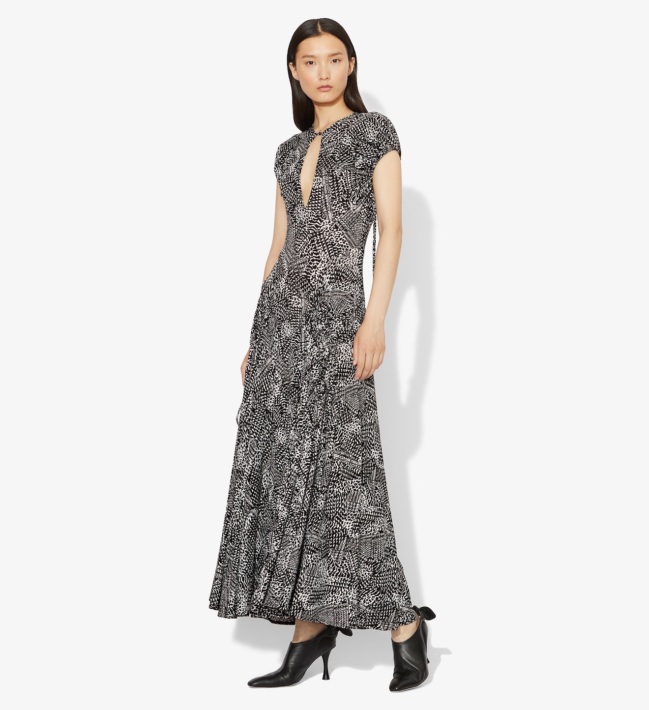 Patchwork Animal Short Sleeve Matte Jersey Keyhole Dress