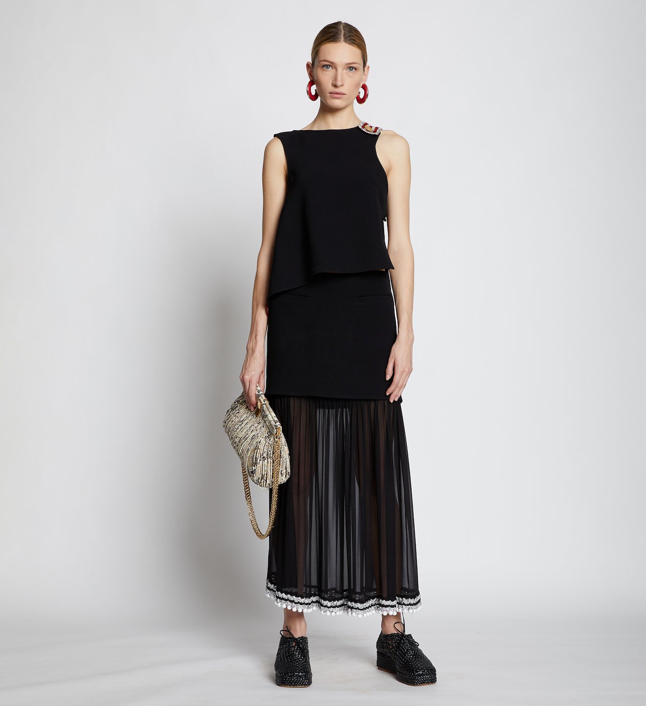 Pieced Chiffon Crochet Border Skirt