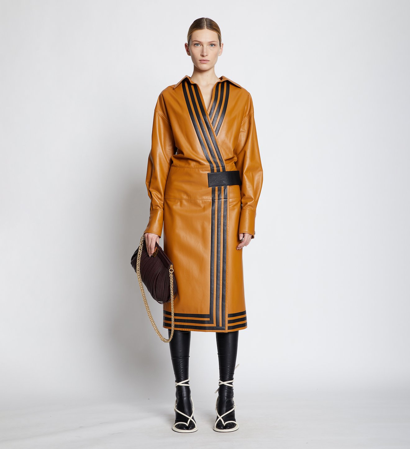 Pieced Leather Wrap Dress