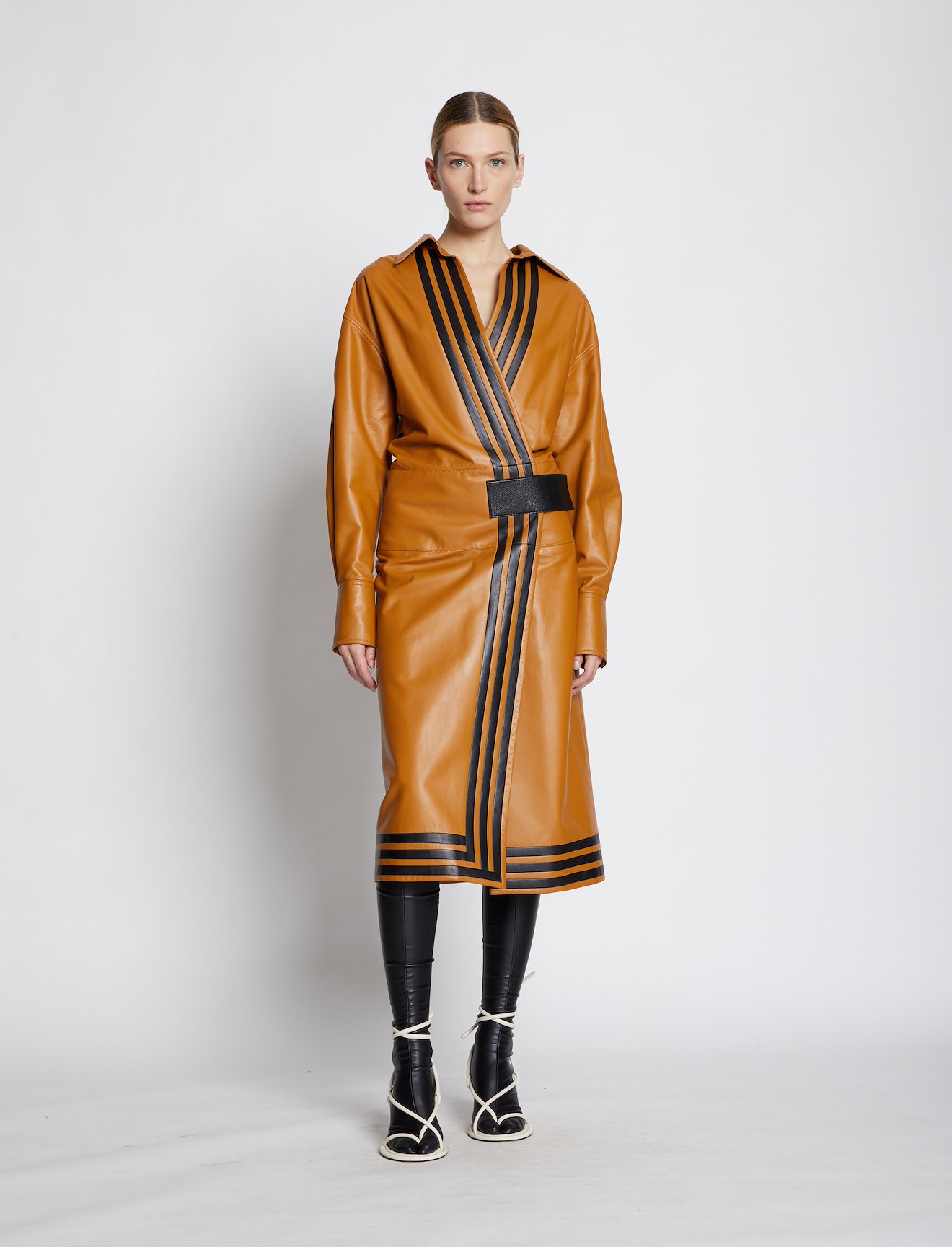 Pieced Leather Wrap Dress #4