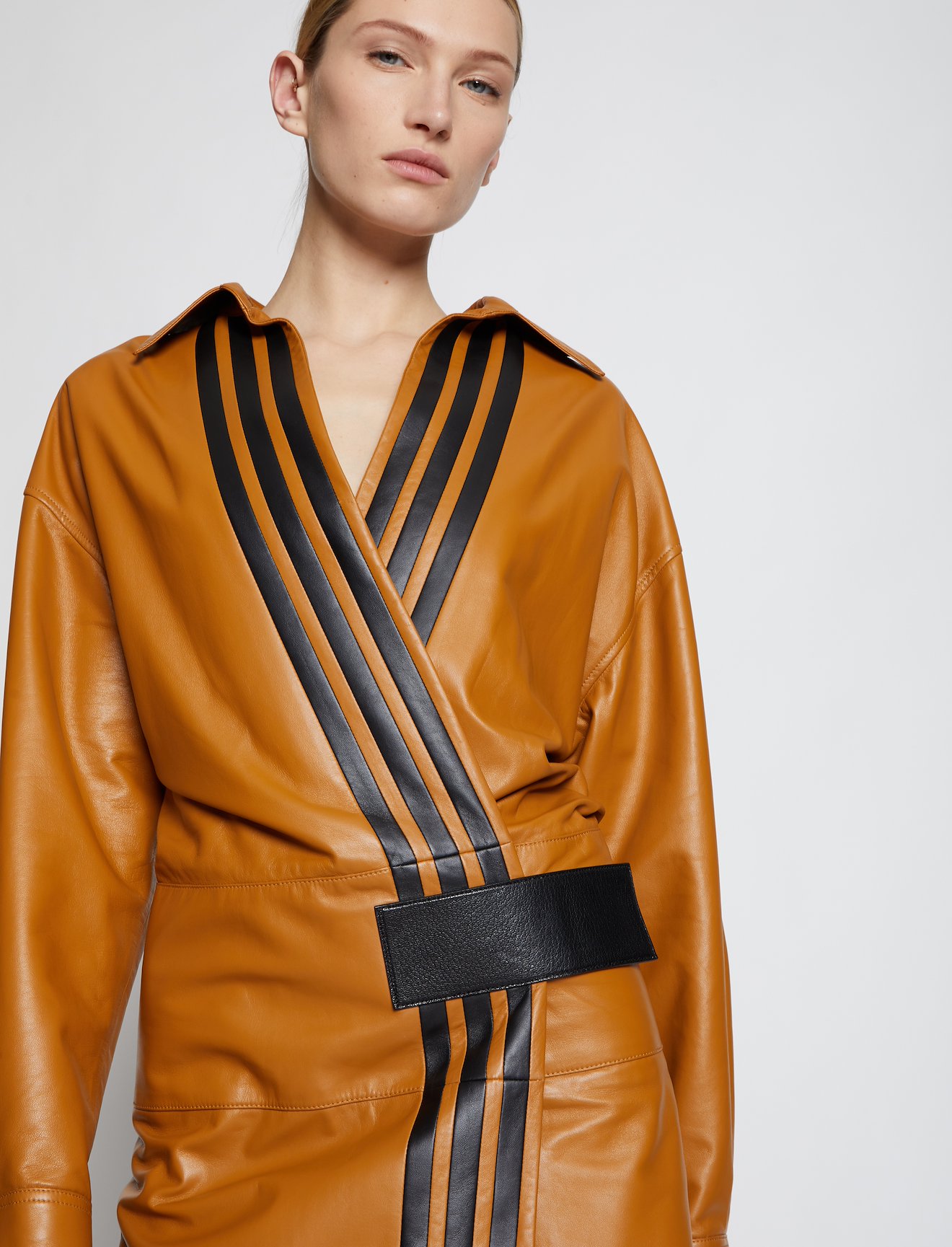 Pieced Leather Wrap Dress #3