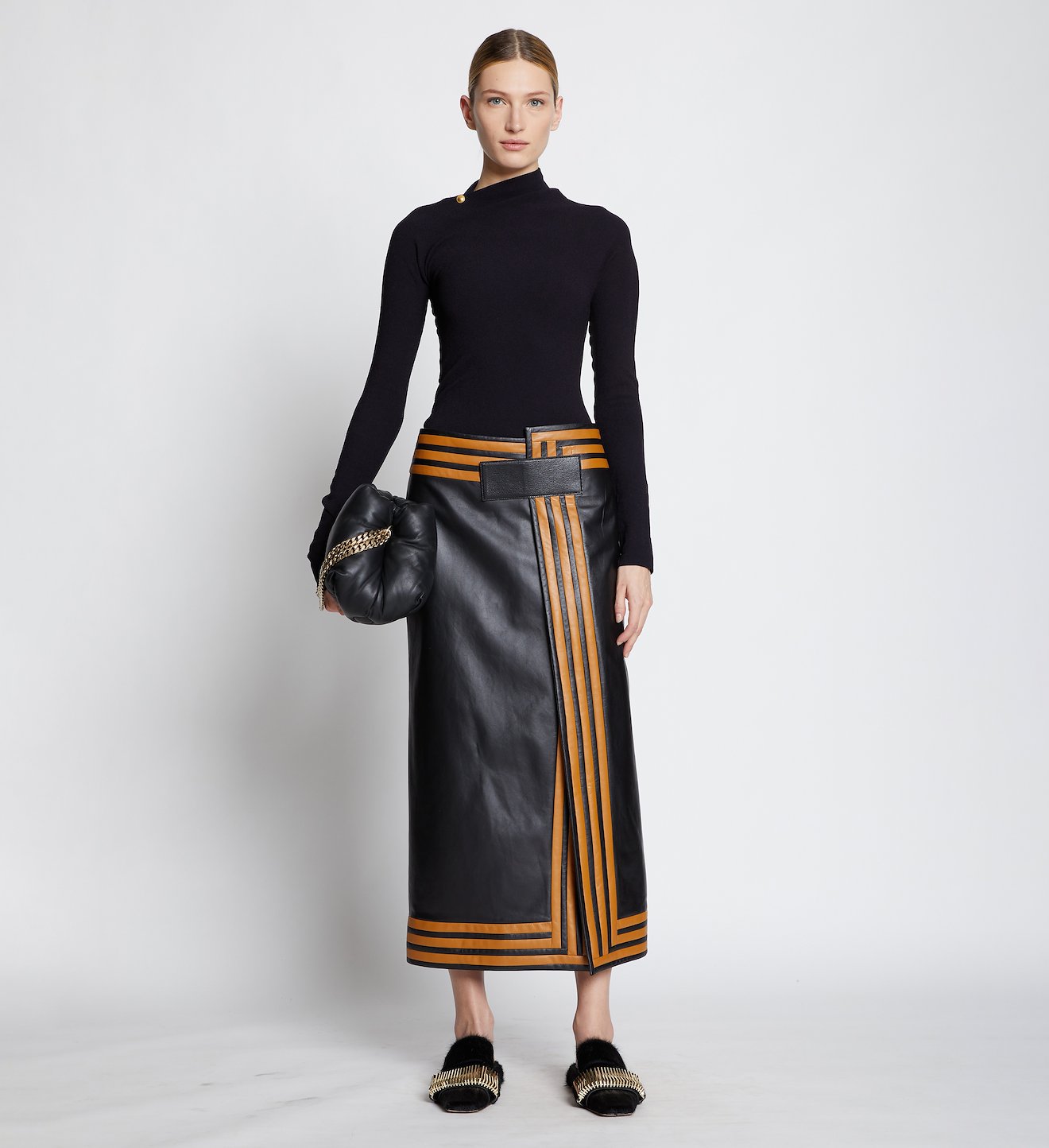 Pieced Leather Wrap Skirt