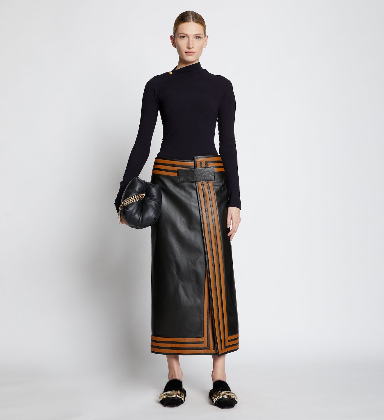 Pieced Leather Wrap Skirt