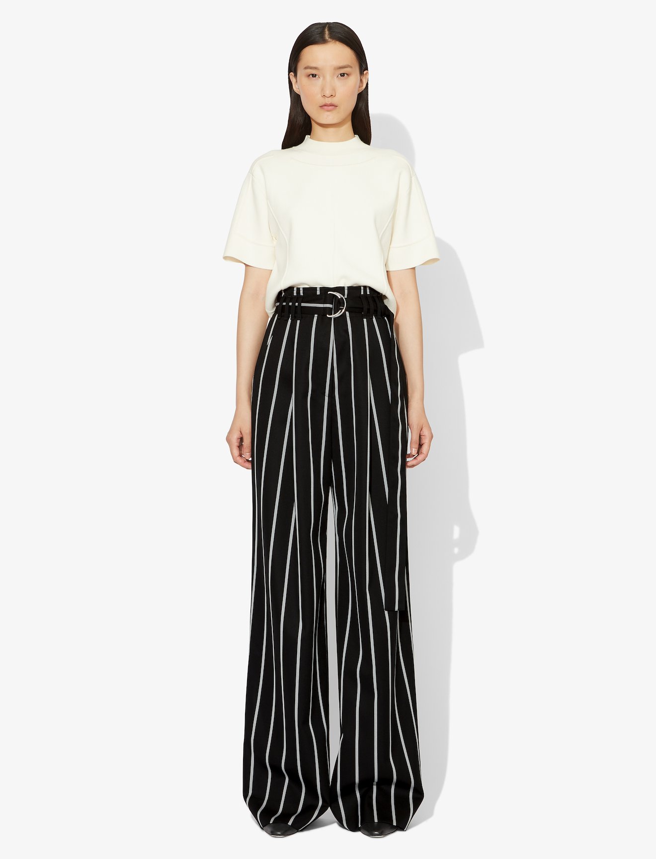Pinstripe Wide Legged Belted Pant #1