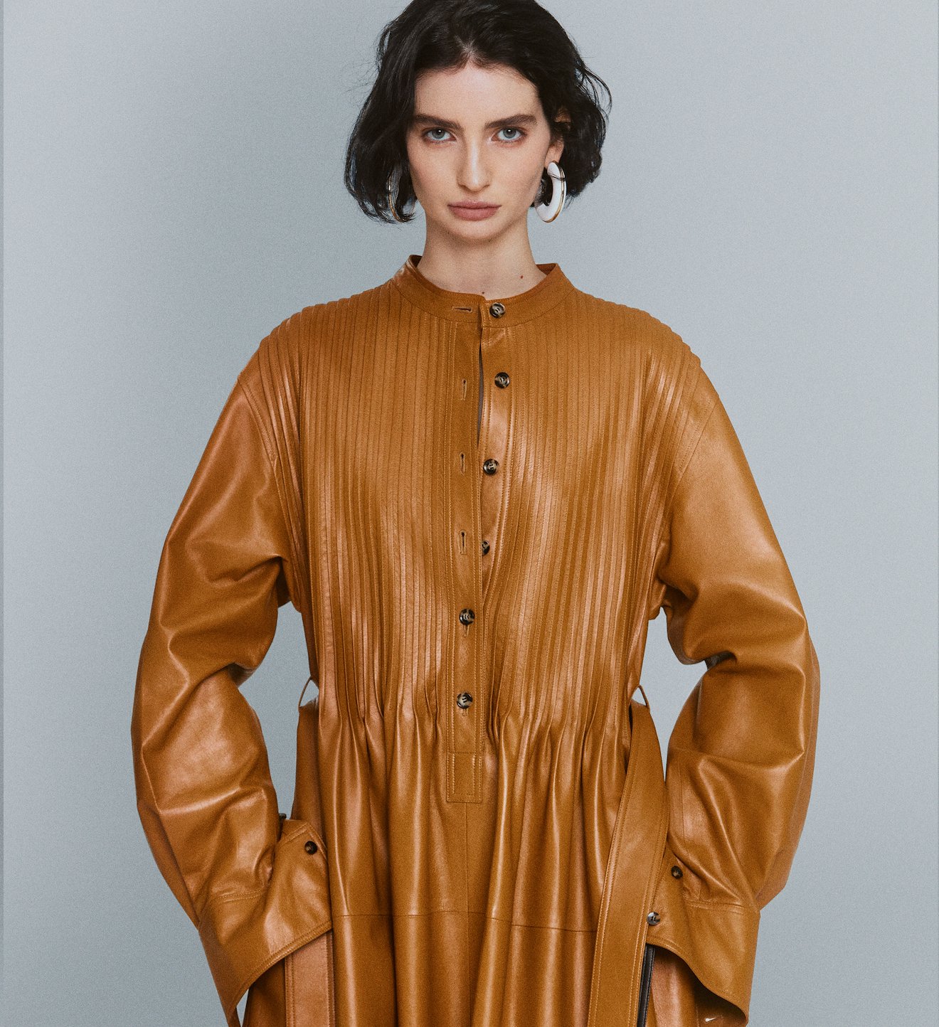 Pintuck Leather Dress