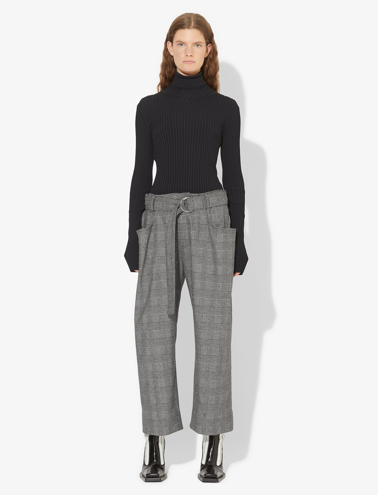 Plaid Belted Slouch Pants #1