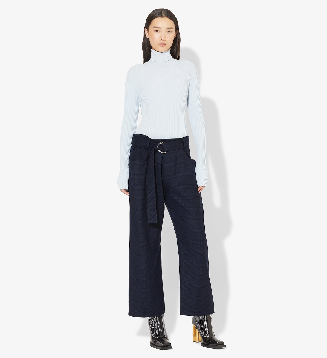 Plaid Belted Slouch Pants