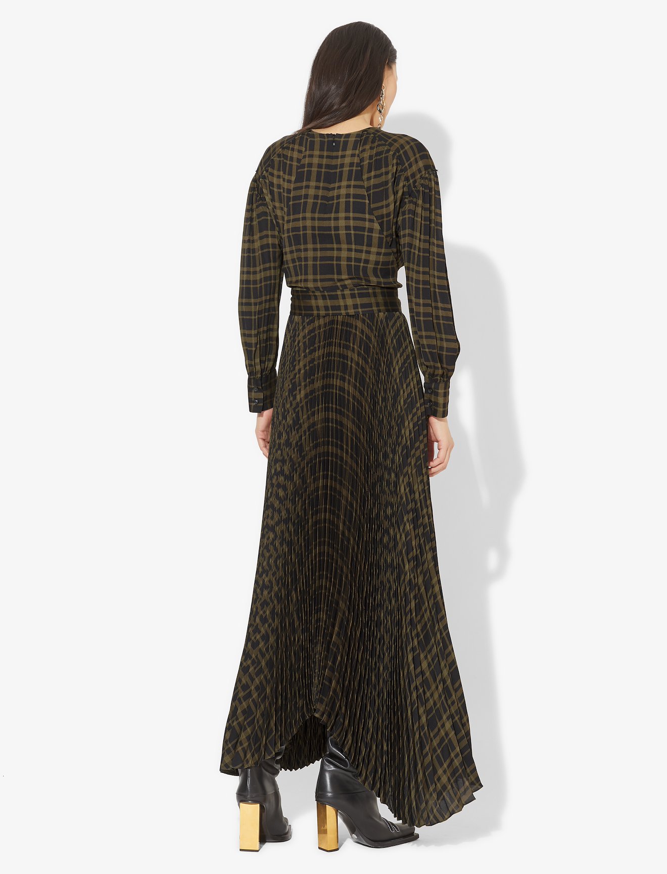 plaid chiffon belted long dress #2