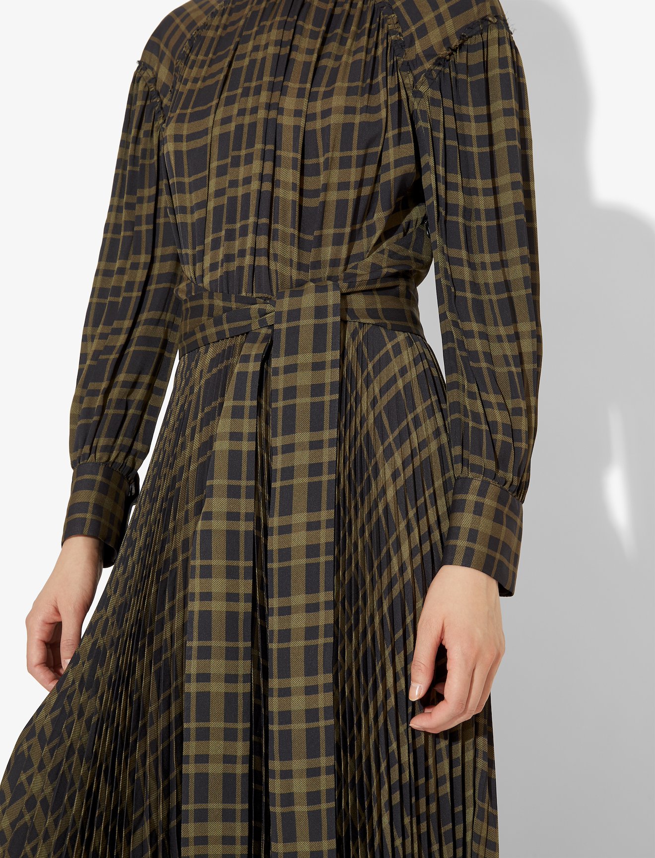plaid chiffon belted long dress #3