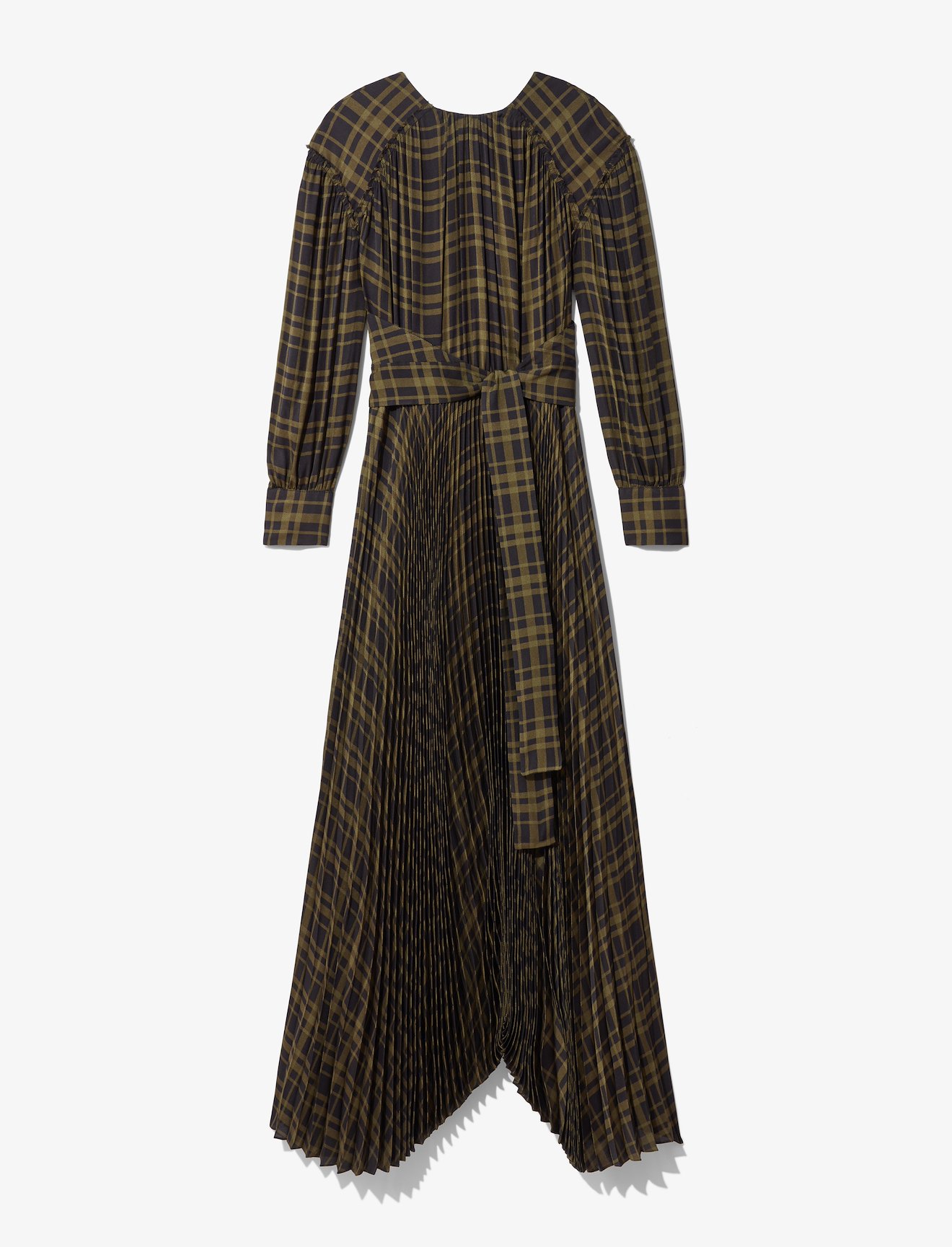 plaid chiffon belted long dress #4