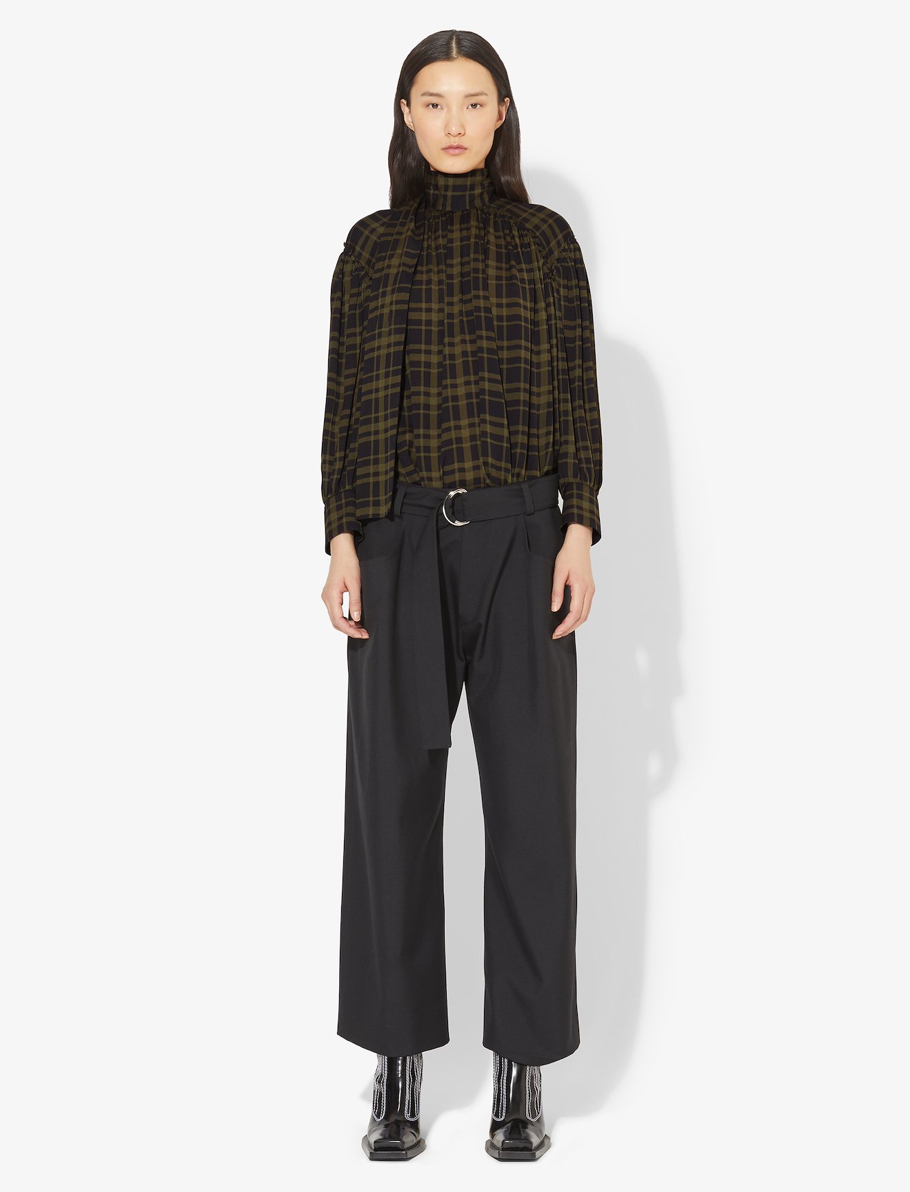 Plaid Chiffon Necktie Blouse #1