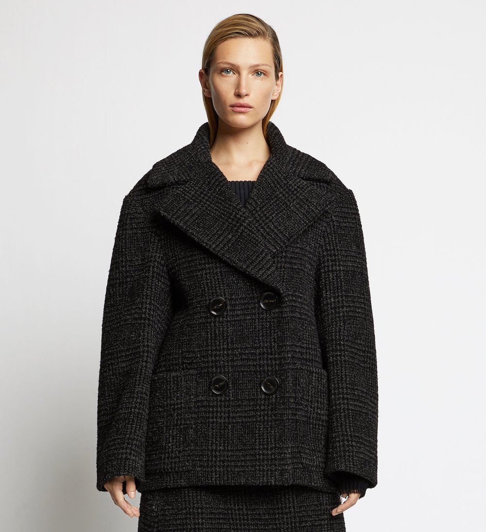 Plaid Wool Peacoat Jacket in black Proenza Schouler
