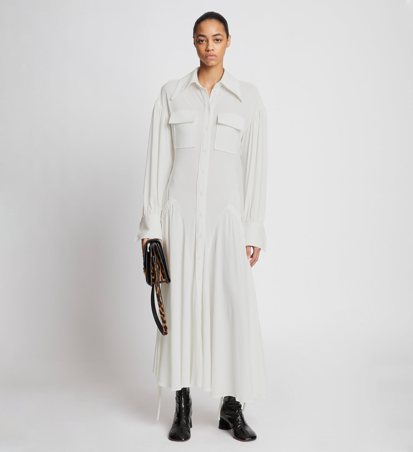 Pleated Matte Jersey Shirt Dress