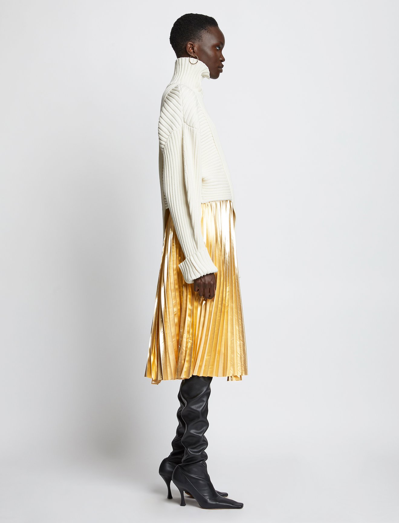 Pleated Metallic Poplin Skirt #1