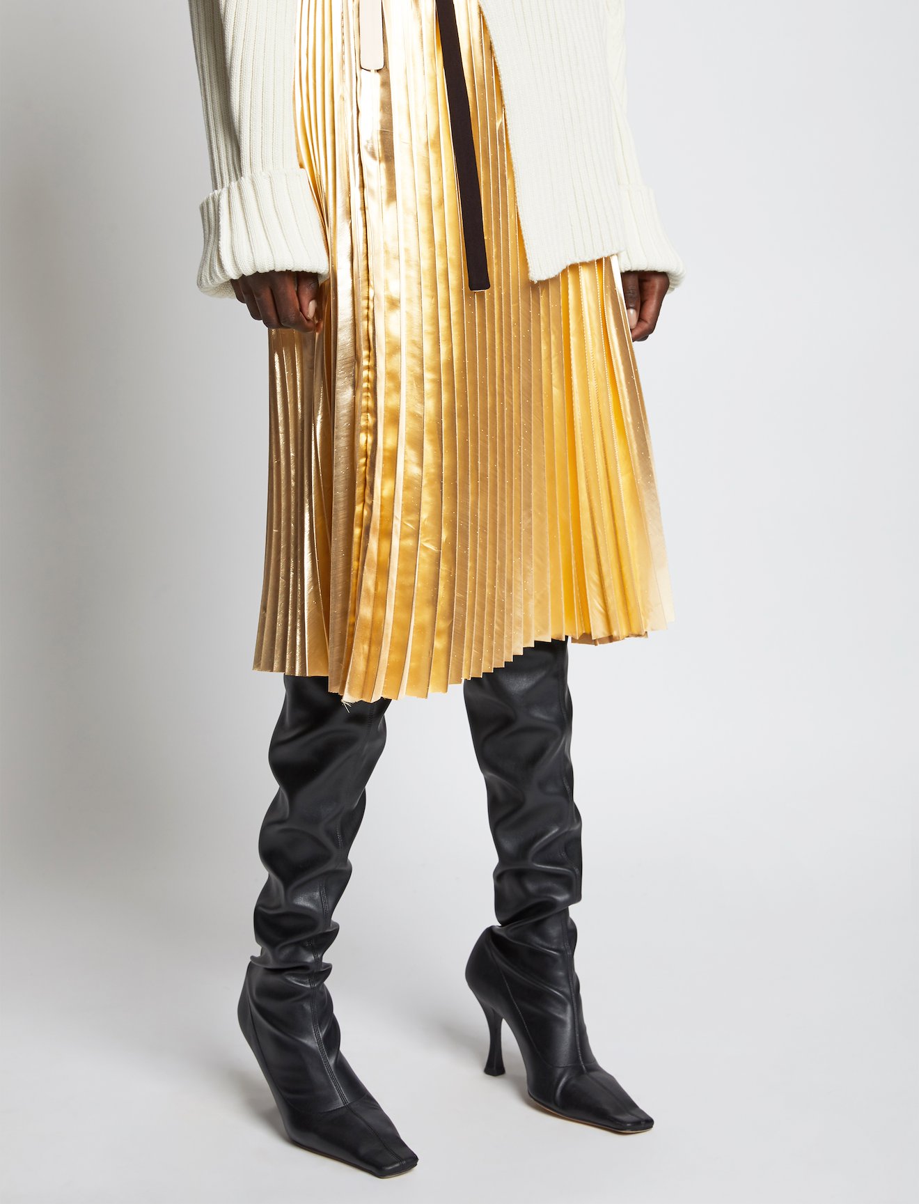 Pleated Metallic Poplin Skirt #3