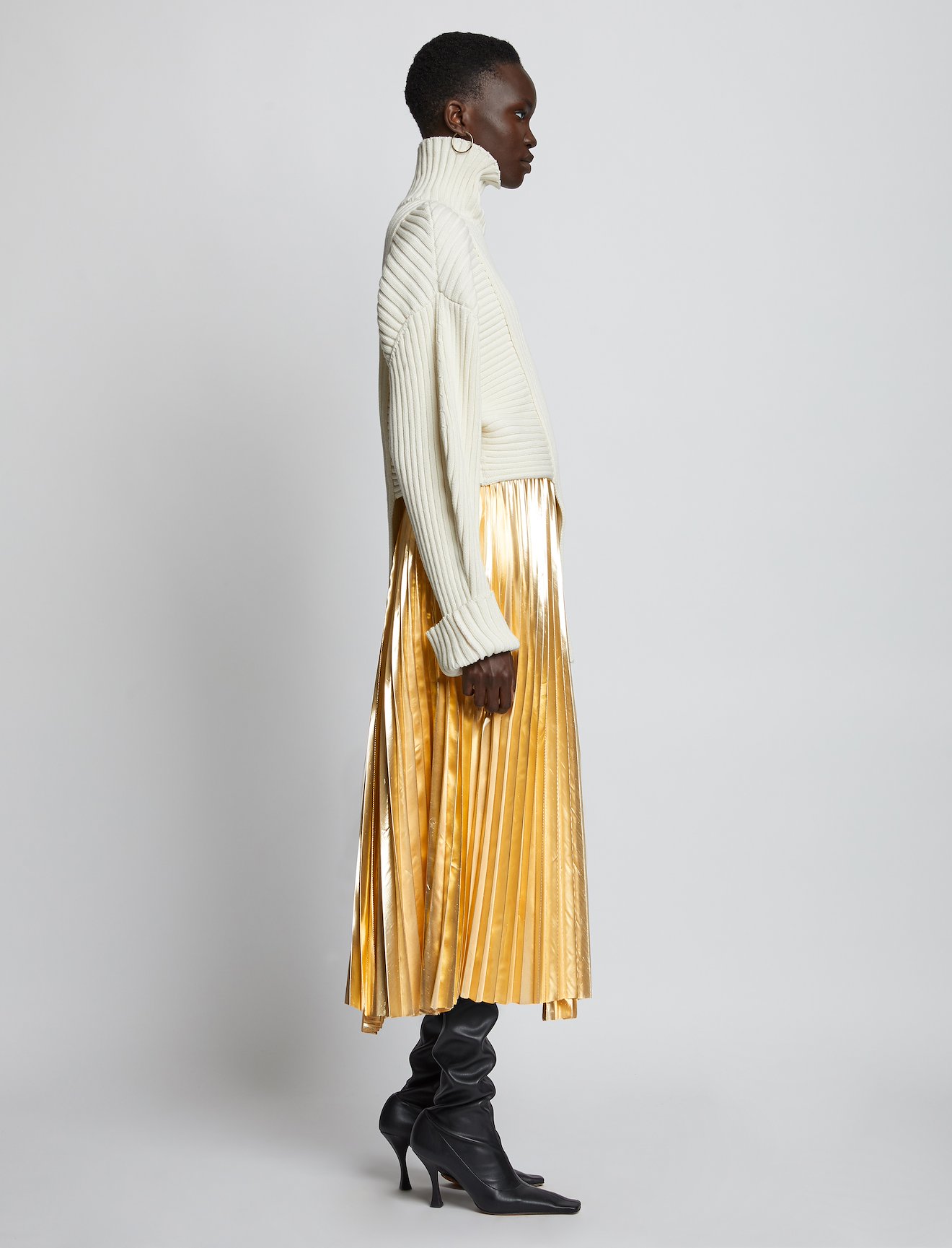 Pleated Metallic Poplin Skirt #1
