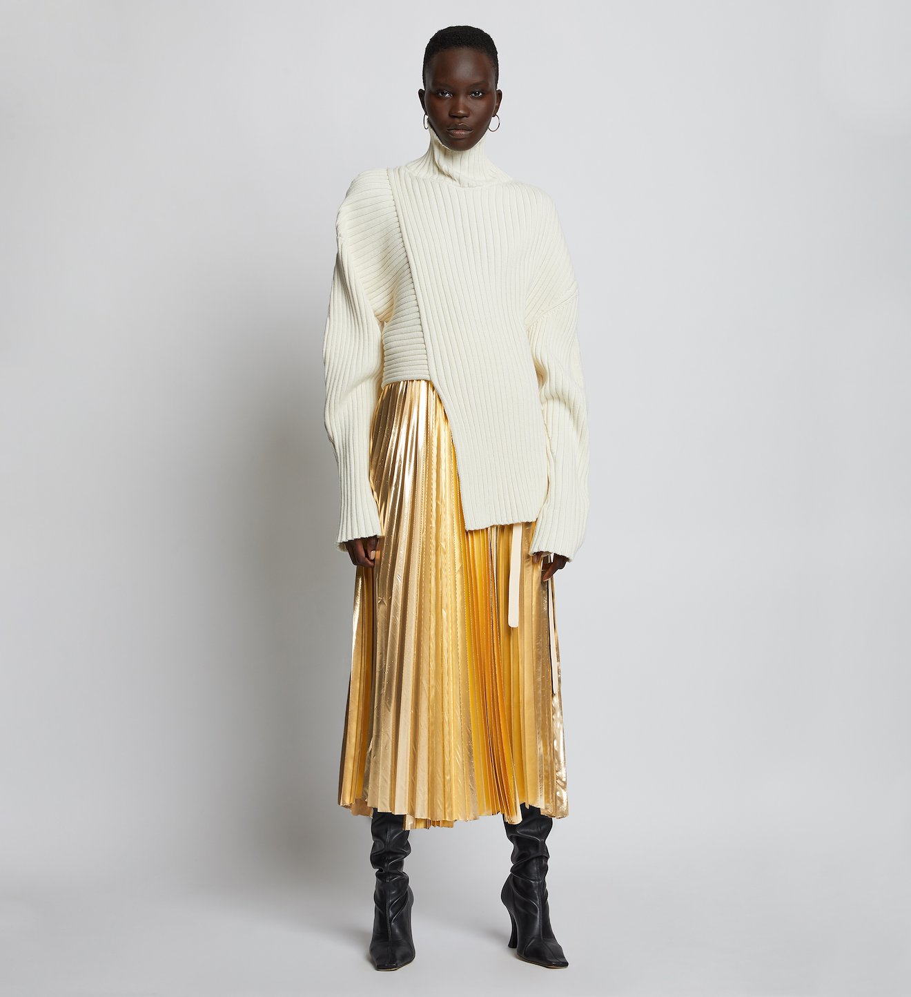 Pleated Metallic Poplin Skirt
