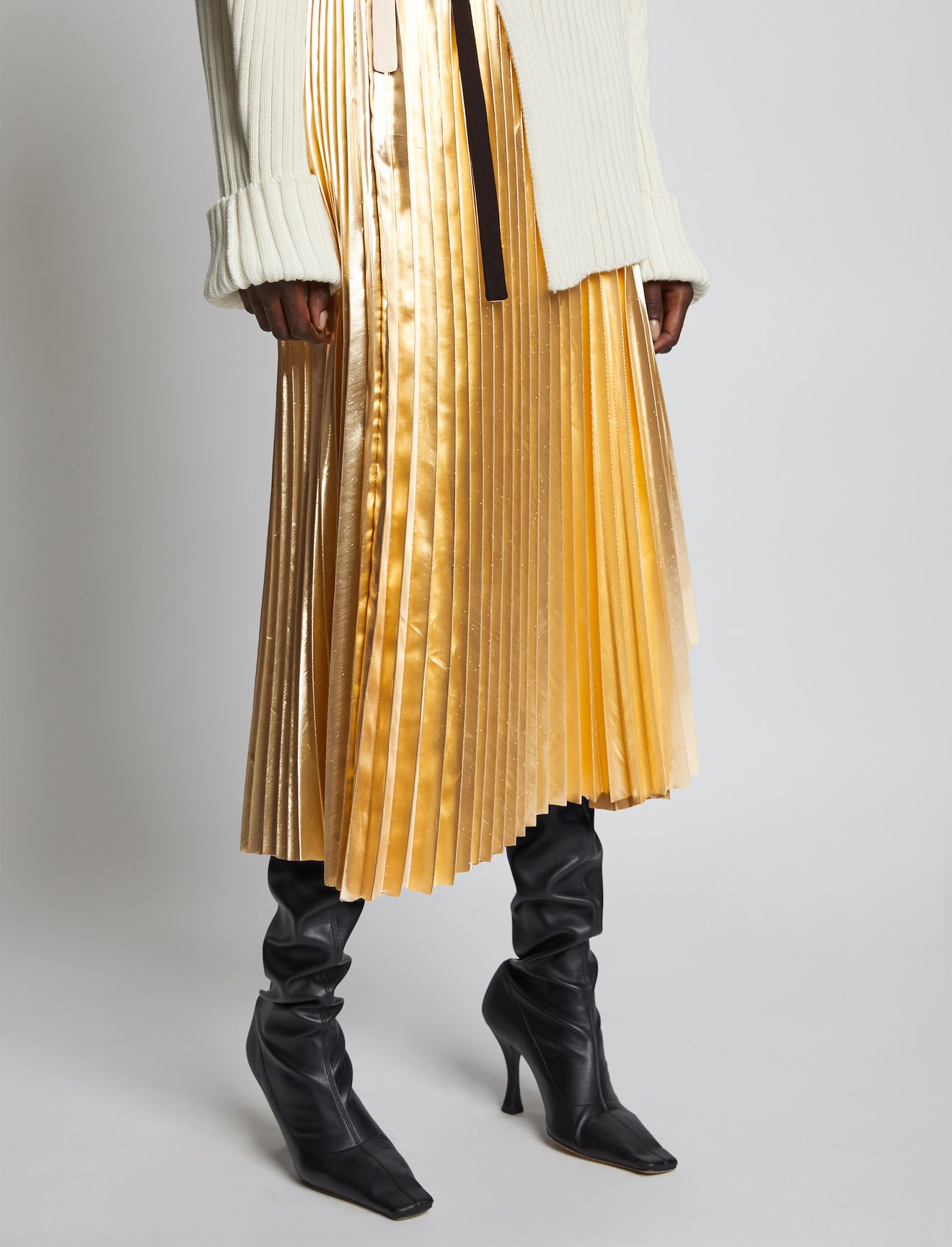 Pleated Metallic Poplin Skirt #3