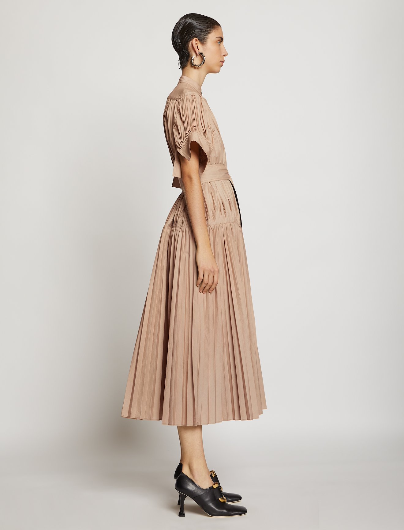 Pleated Poplin Belted Dress #1