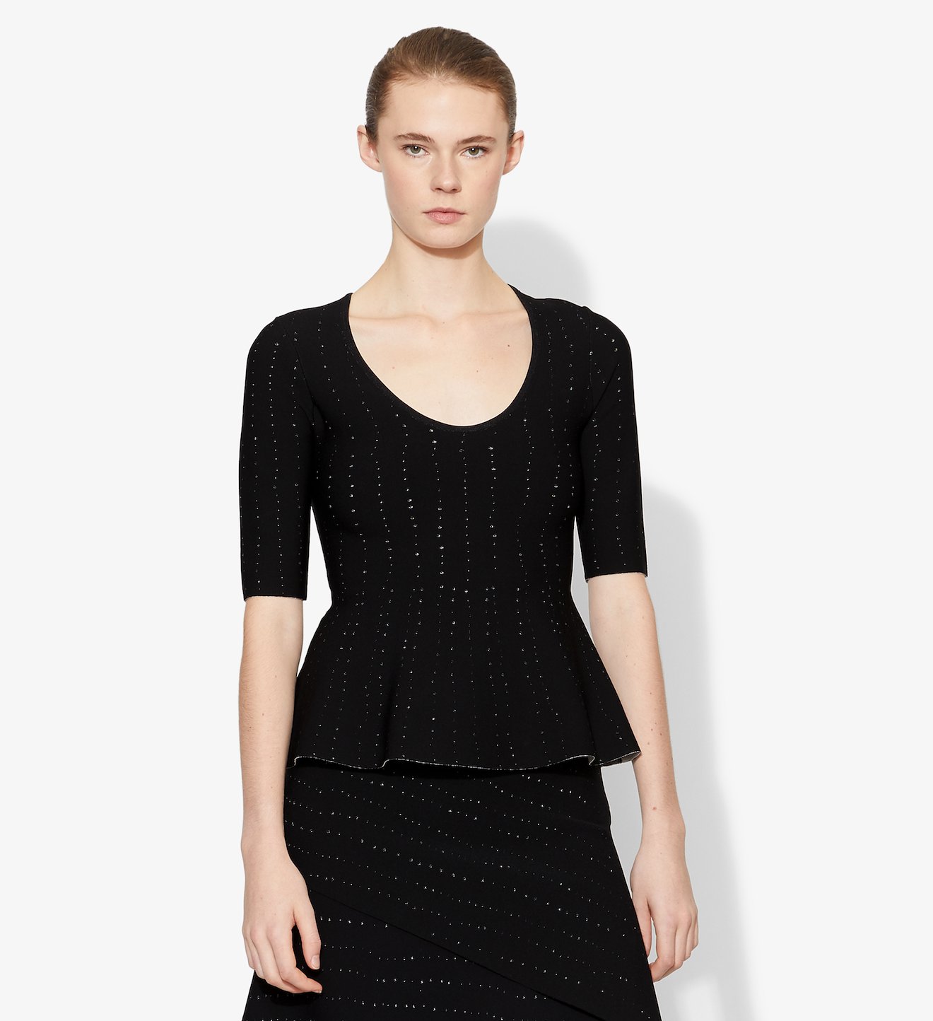 Pointelle Scoop Neck Knit Top