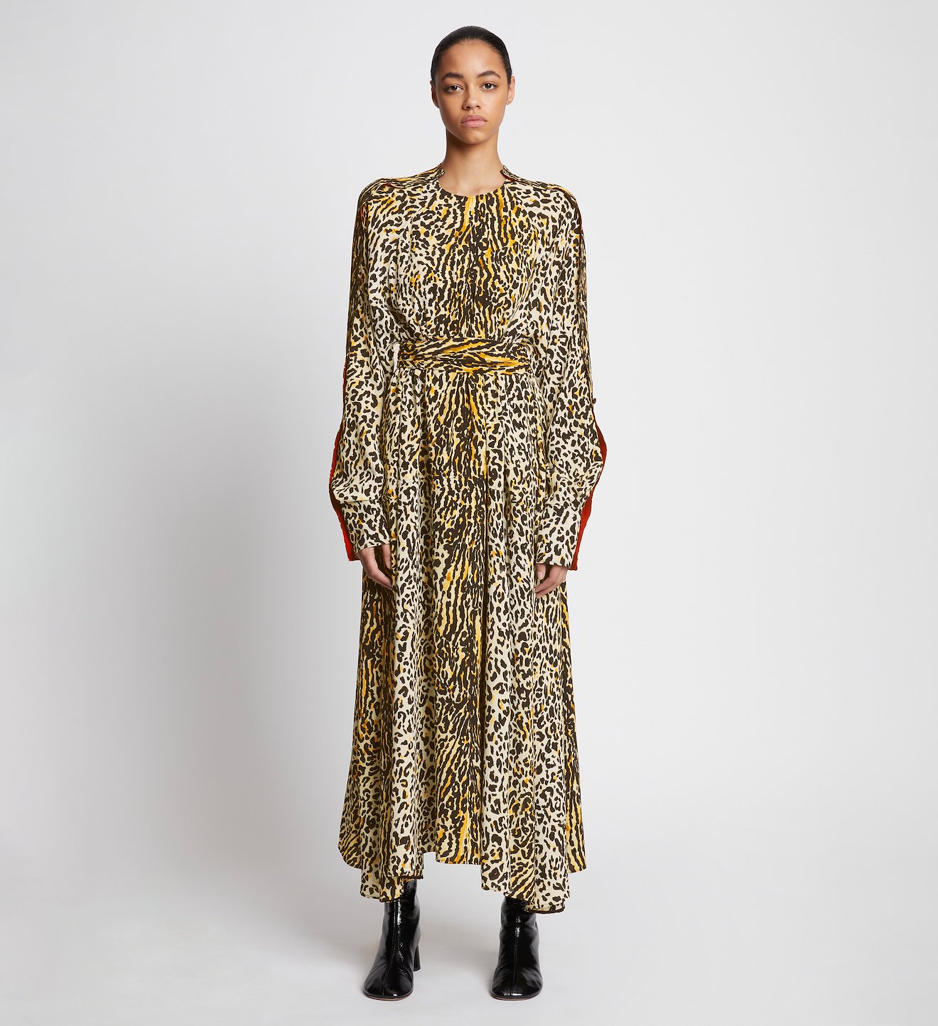 Printed Leopard Crepe Belted Dress
