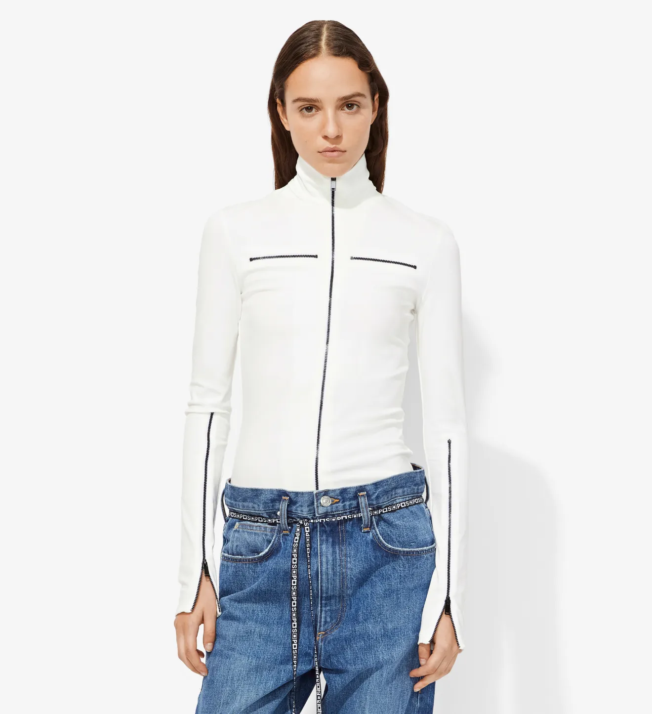 white zip turtleneck