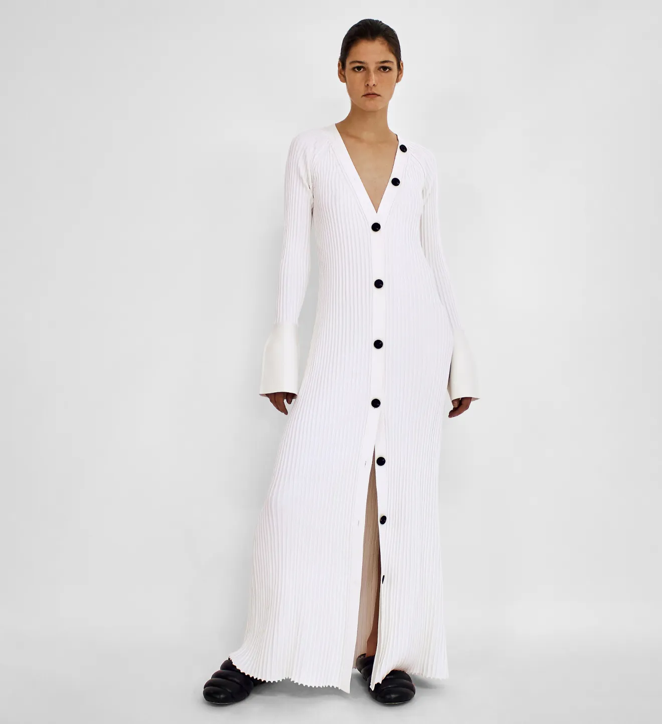 button front dress white